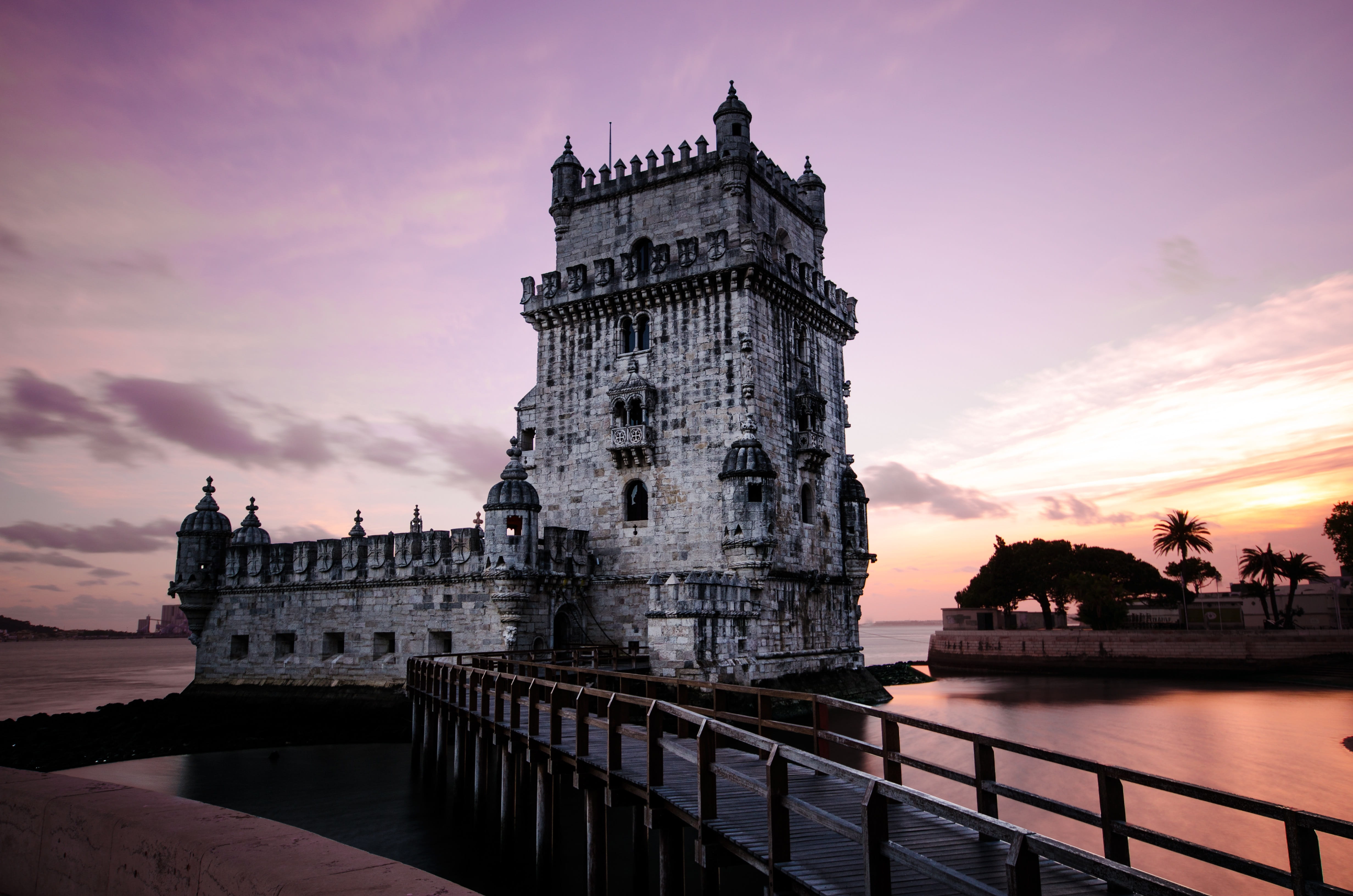scenic, tourism, gothic Style, building exterior, Portugal, bridge, night, history, railing, reflection, sky, built structure, travel Locations, outdoors, HD Wallpaper