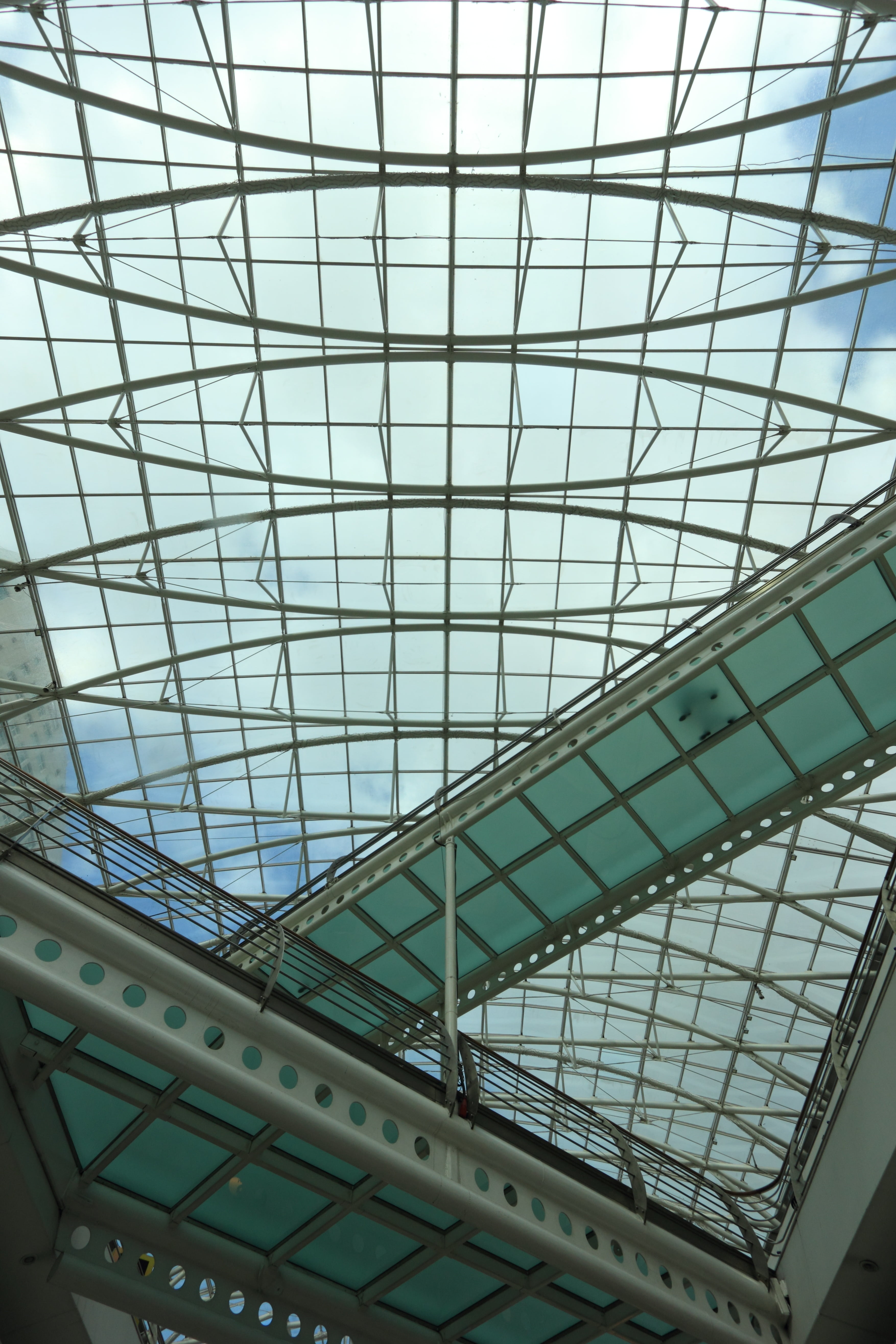 directly below, transportation, pattern, transparent, architecture, illuminated, shopping mall, low angle view, portugal, day, vasco, da, modern, no people, Phone HD Wallpaper