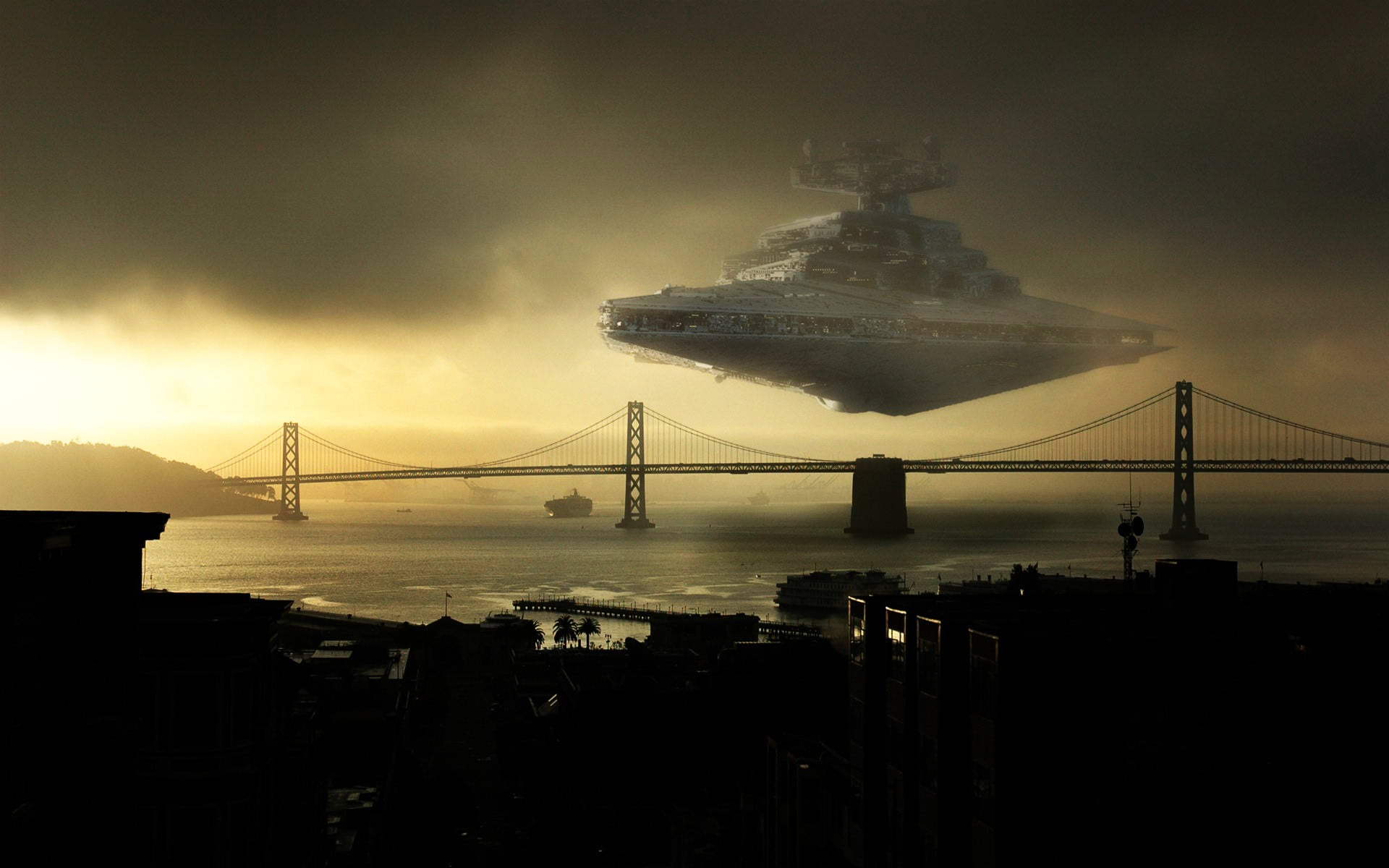 San Francisco, tourism, Star Destroyer, nature, bridge, city, outdoors, suspension bridge, architecture, water, connection, Star Wars, bridge - man made structure, HD Wallpaper