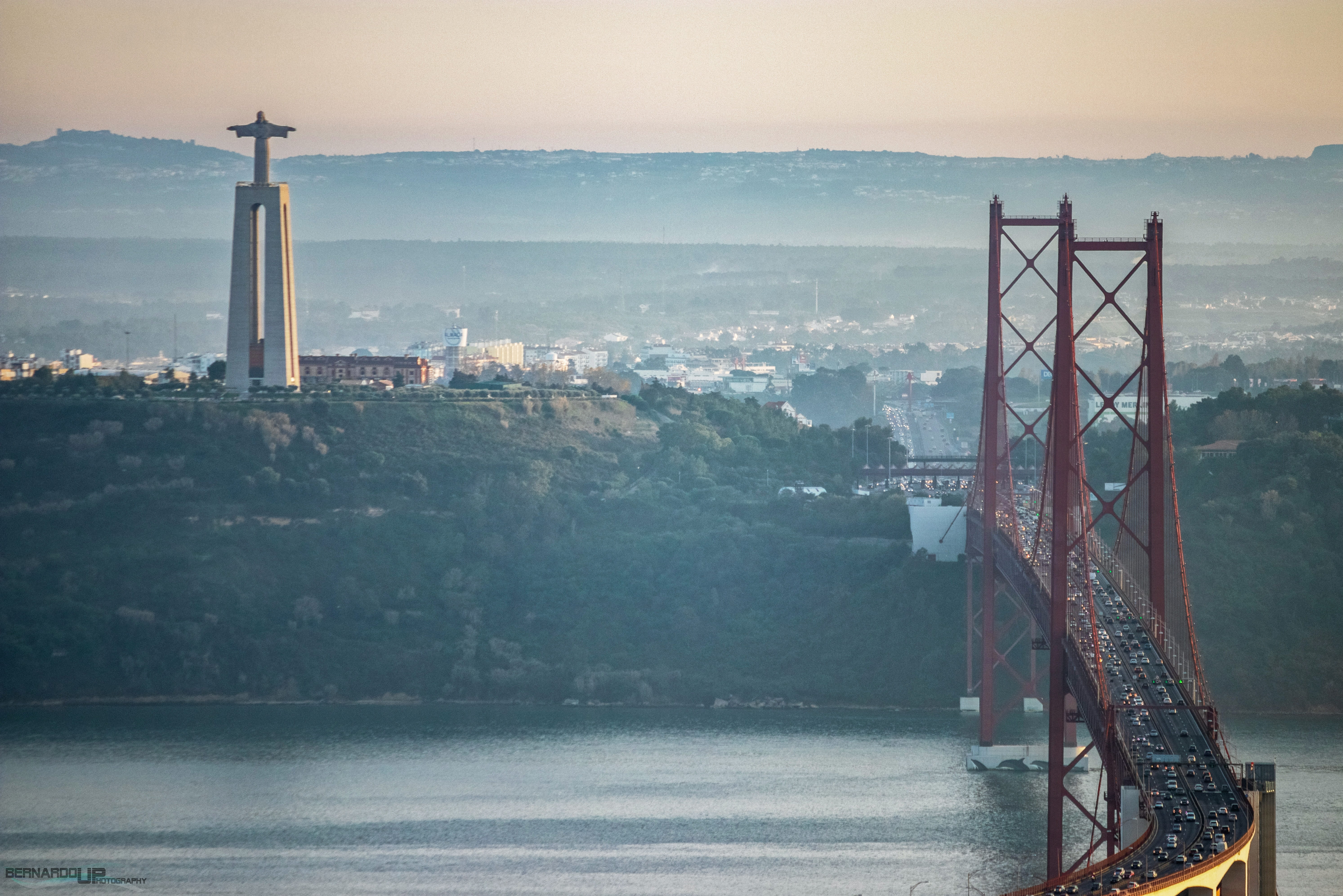 5K, outdoors, city, sanctuary, blue, hdr, water, bridge, monument, connection, nature, suspension bridge, christ the king, vista, architecture, travel destinations, HD Wallpaper