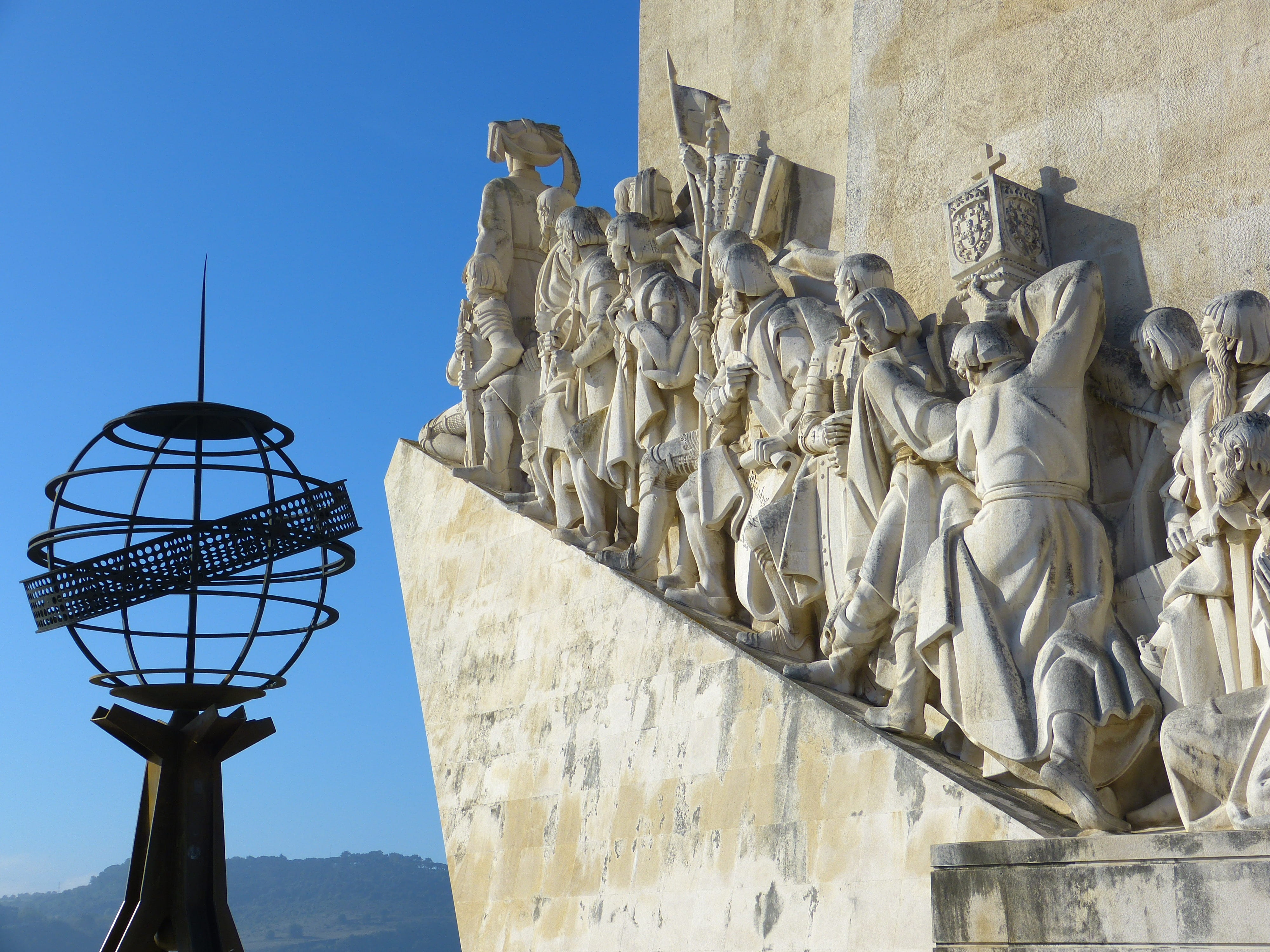 low angle view, henry of the navigator, statue, globe monument, nature, portugal, high, relief, the past, wall, human representation, day, no people, sky, HD Wallpaper