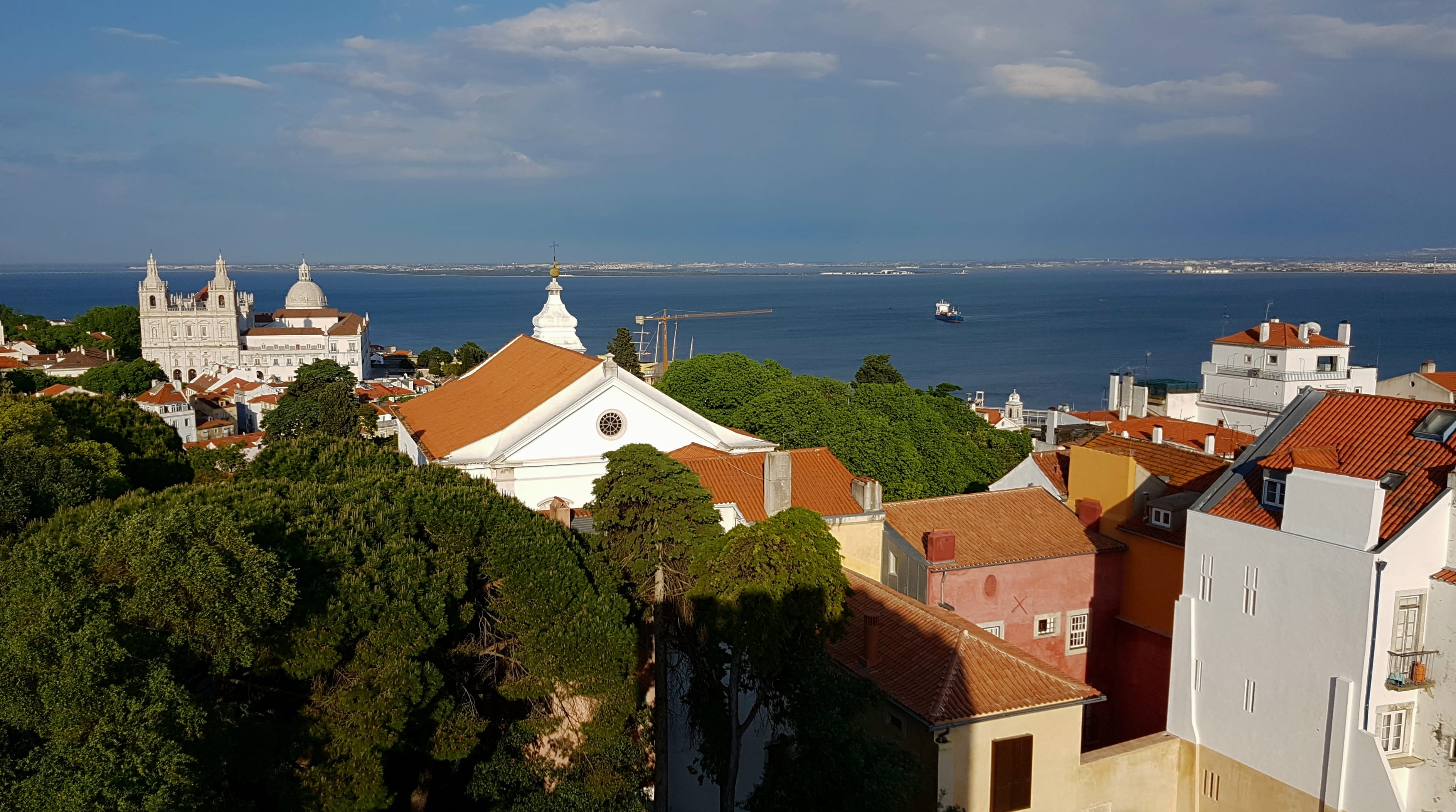 historic center, good view, roofs, cloud - sky, houses, building, river, city, belief, tree, religion, travel, 2K, sky, lisbon, building exterior, alfama, HD Wallpaper