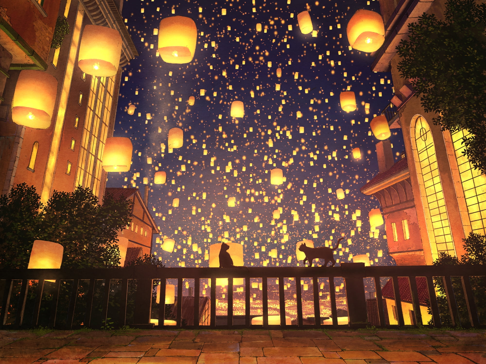 Cat, Night, Original, 1080P, Light, City, Anime, HD Wallpaper