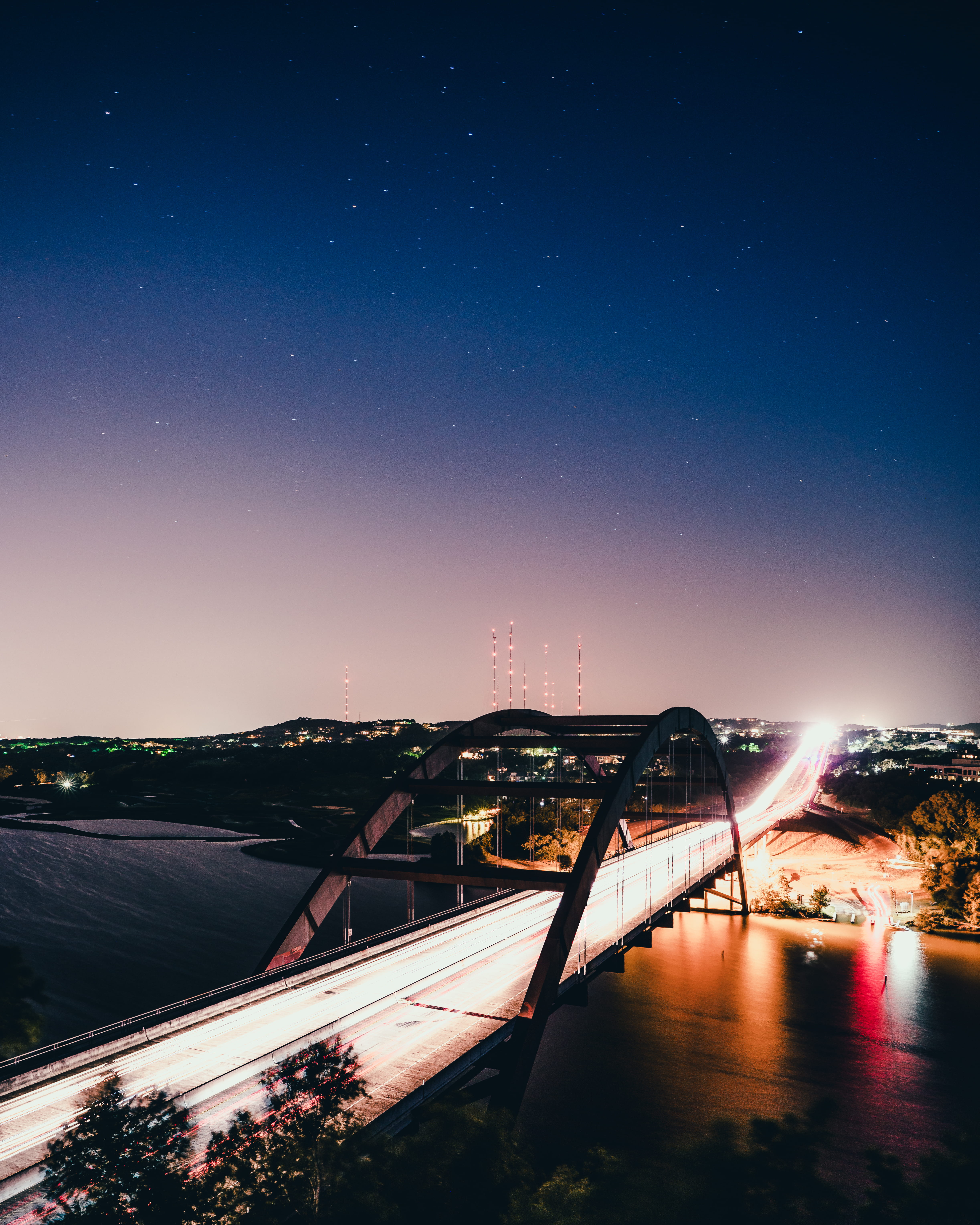  dusk, city, lighting Equipment, cityscape, bridge, lake, photography, river, long Exposure, street, sunset, austin, illuminated, Phone HD Wallpaper