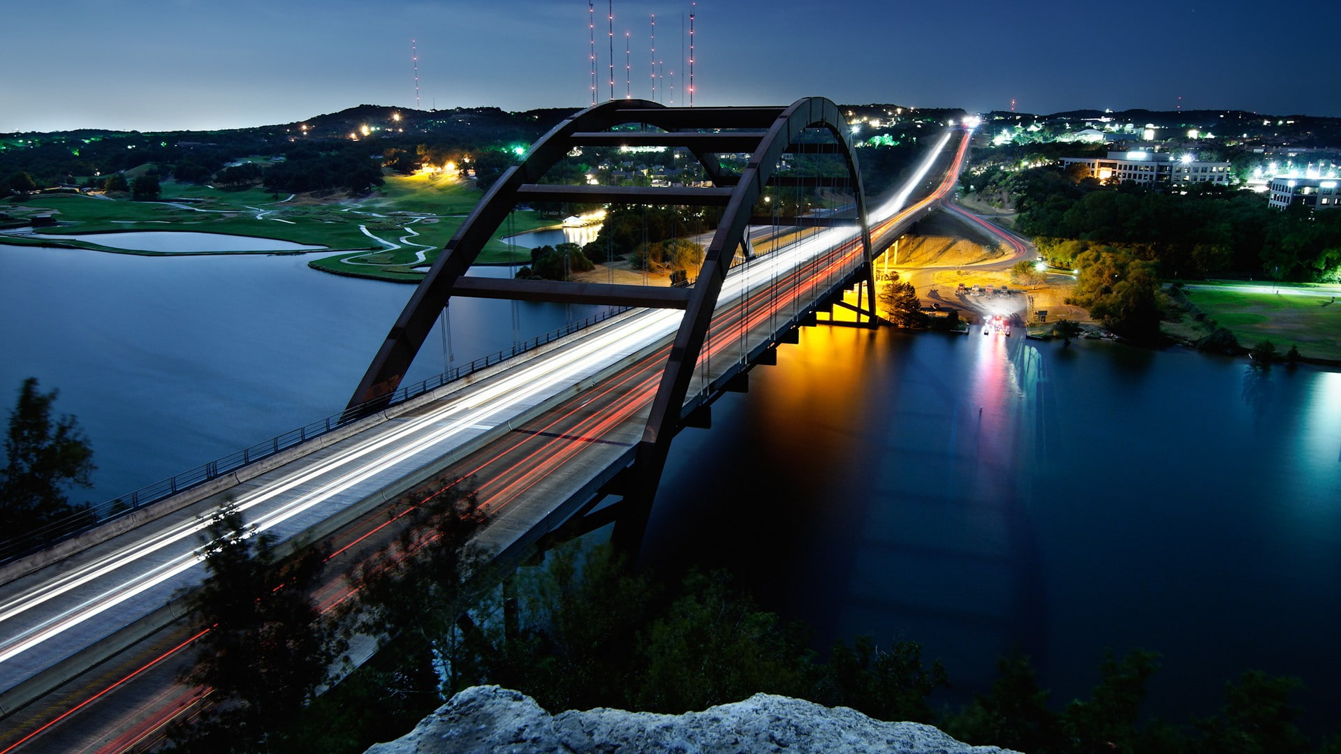 cityscapes, urban, austin, modern, bridges, lakes, 1080P, rivers, HD Wallpaper