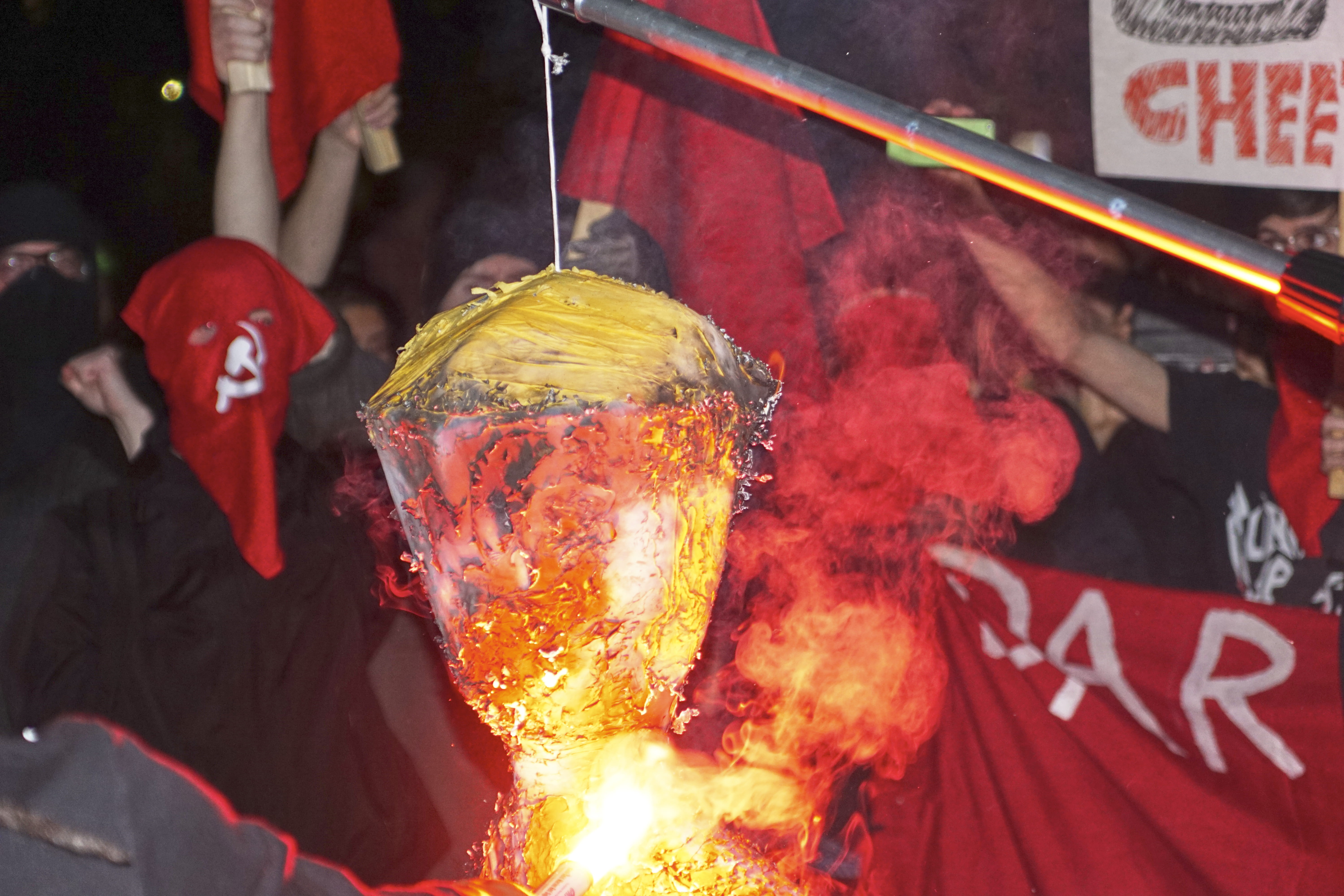communication, people, trump, 5K, political protest, burning, meat, food and drink, smoke - physical structure, fire, preparation, close-up, flame, trump protestors, HD Wallpaper