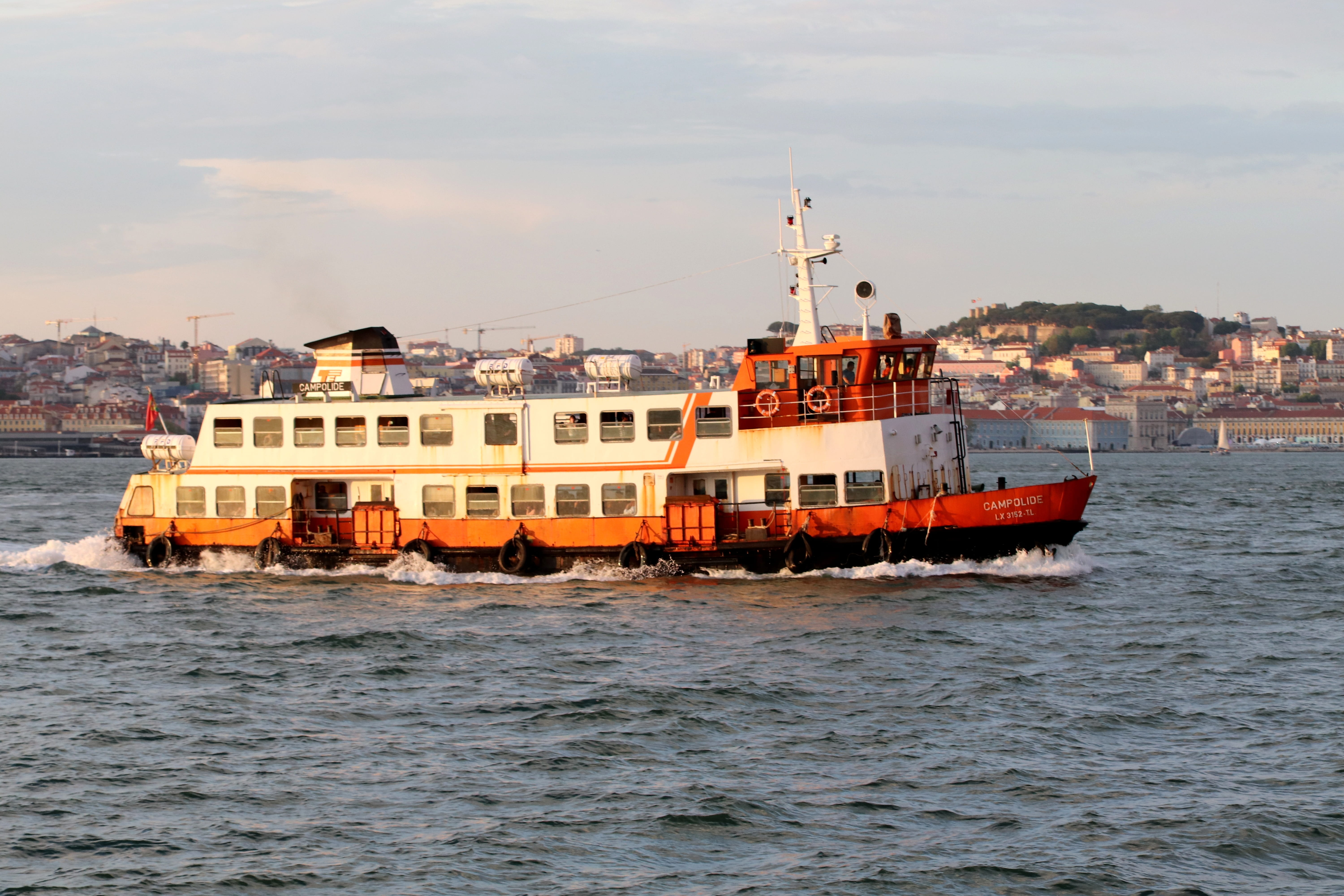 mode of transportation, river, built structure, cloud - sky, boat, lisbon, tejo, ship, transportation, body, architecture, traveling, outdoors, day, white, HD Wallpaper