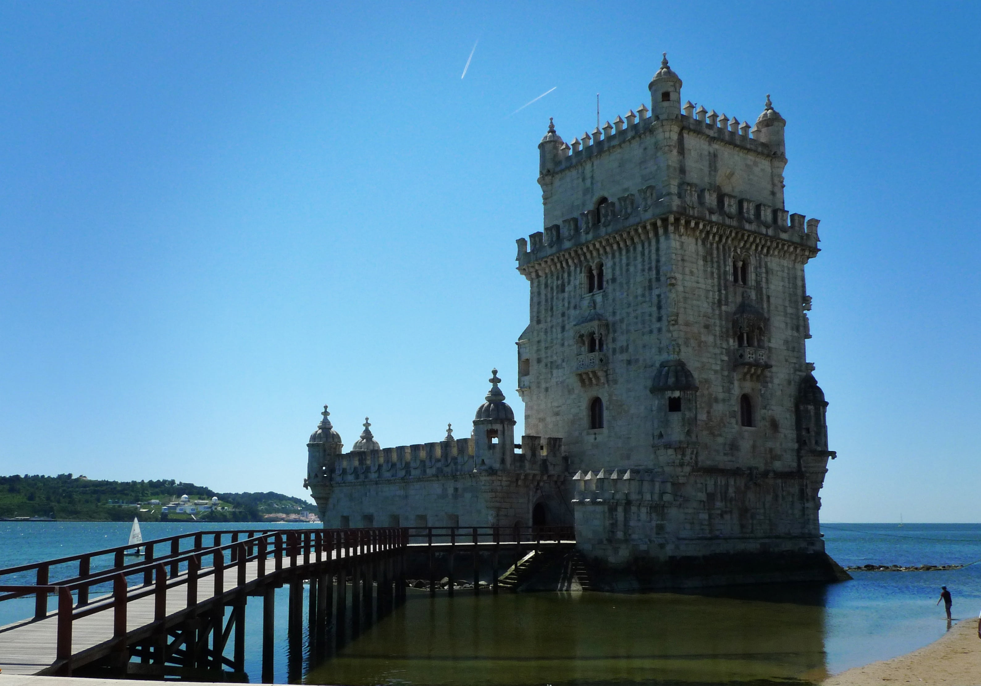 nature, building exterior, the past, clear sky, day, wooden, lisbon, portugal, blue, history, sea, belem tower, european, historic, concrete, 2K, outdoors, HD Wallpaper