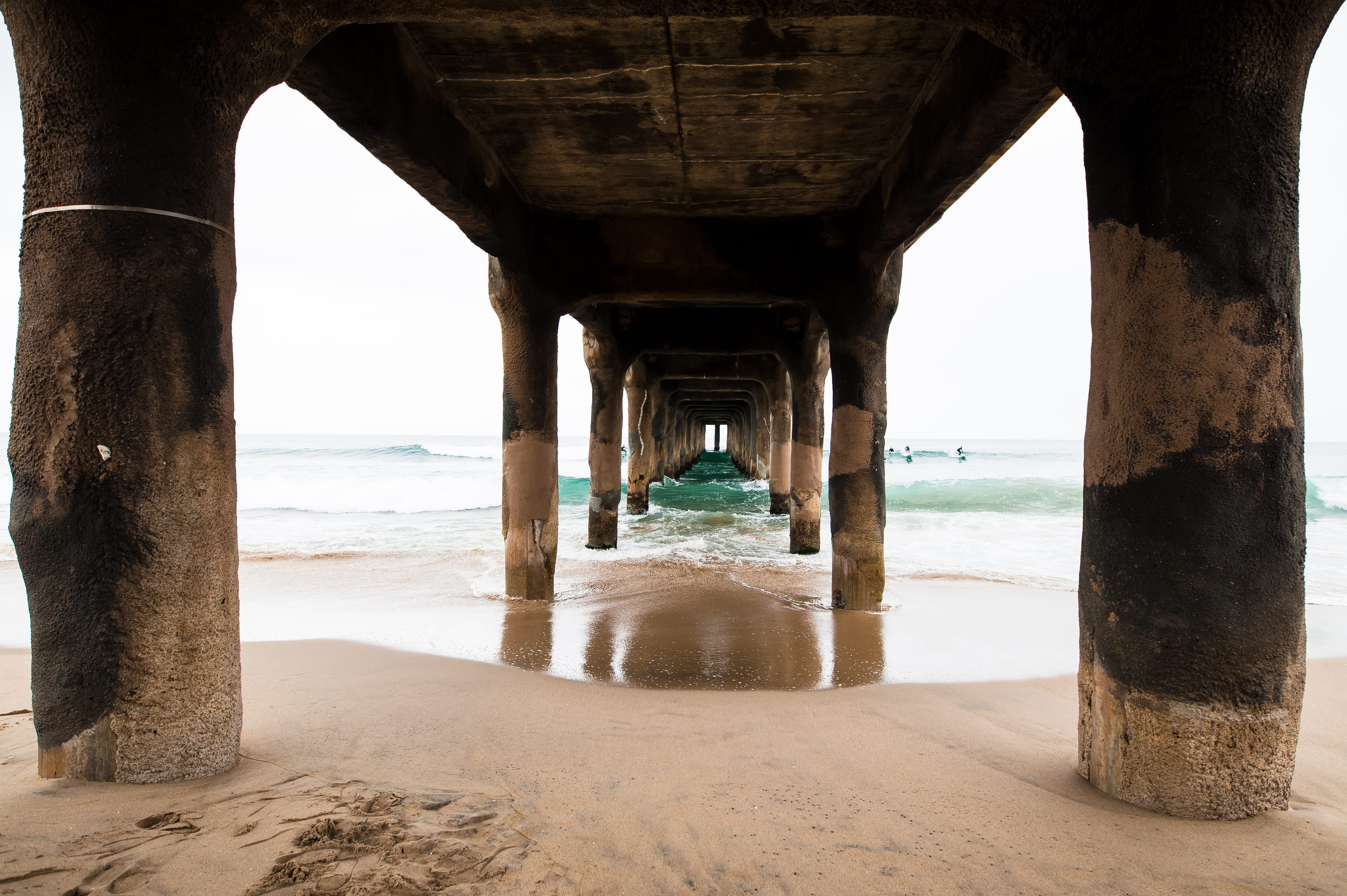 bridge, scenics - nature, built structure, no people, la, water, pier, sand, sea, architecture, nikon, ocean, california, beach, 4K, horizon over water, HD Wallpaper