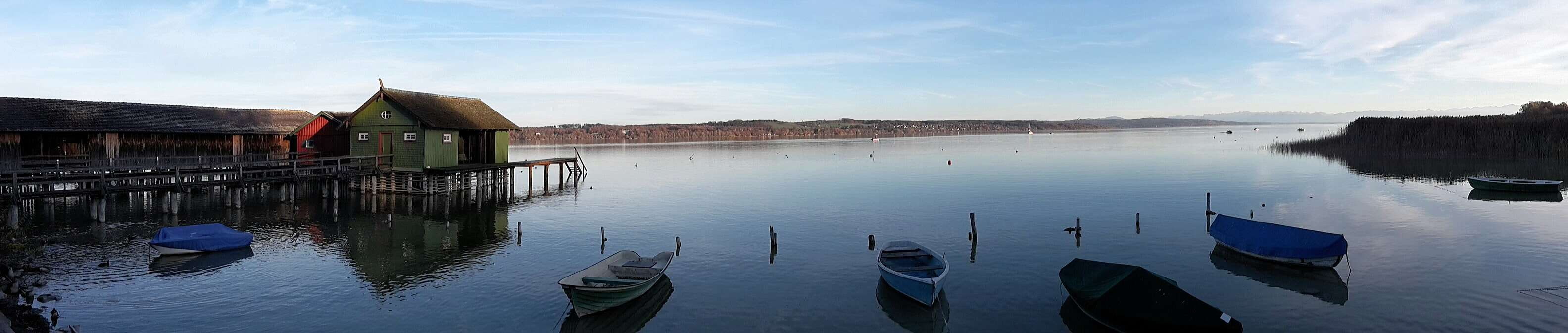 water, nature, building, scenics - nature, tranquil scene, 2K, lake, bavaria, panoramic, built structure, reflection, nautical vessel, ammersee, transportation, HD Wallpaper