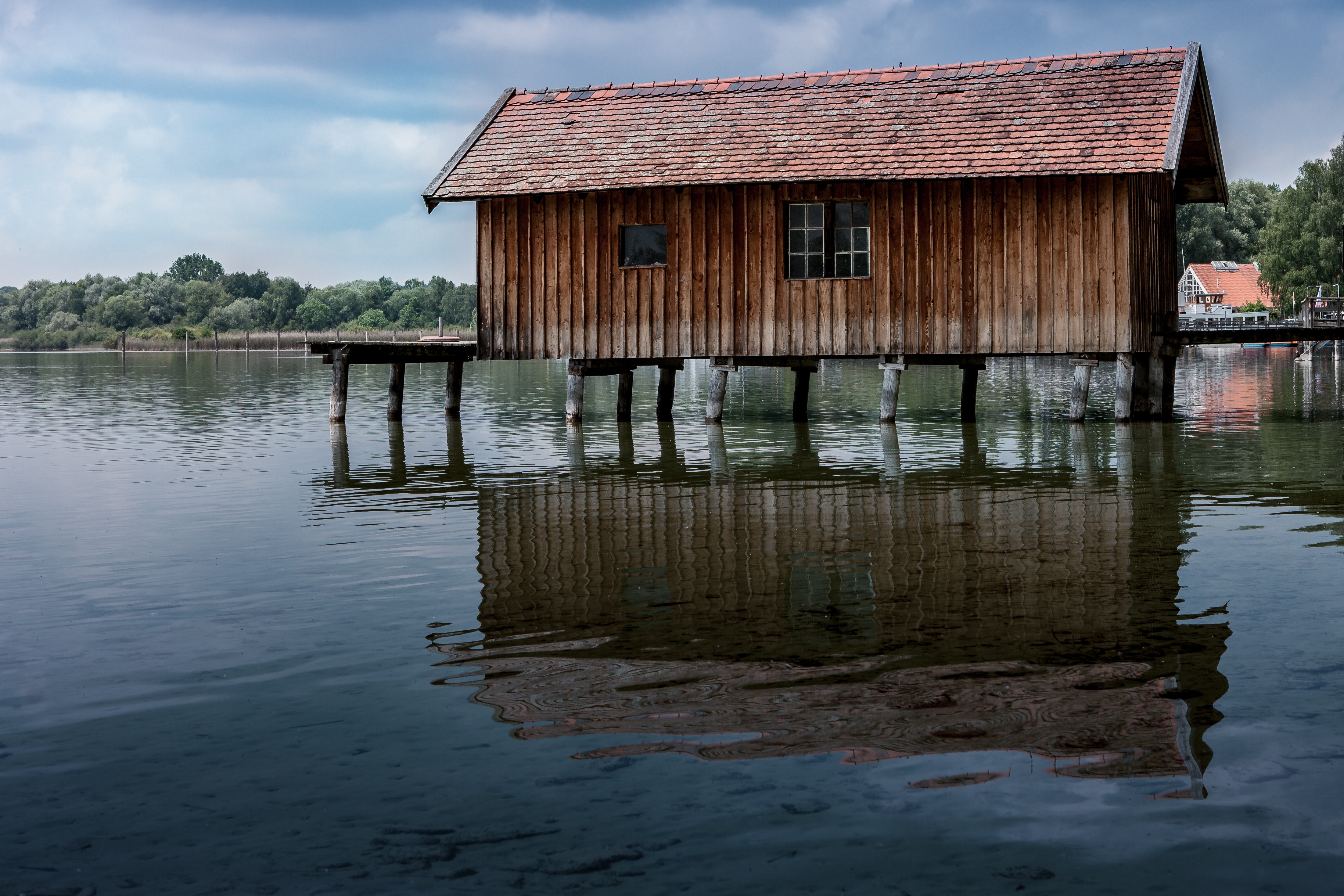 mirroring, germany, hdr, waterfront, nature, jetty, outdoors, beauty in nature, daytime, wooden, building exterior, wooden post, blue, wood - Material, HD Wallpaper