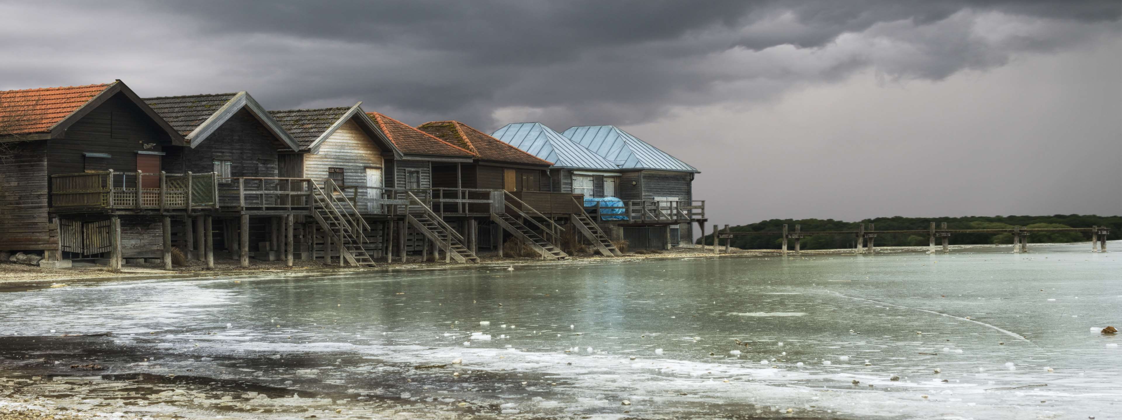 bavaria, built structure, away, cloud - sky, stilt house, beach life, hut, boat house, old, day, composing, idyll, storm, famous, blue, lake, sea, residential district, HD Wallpaper