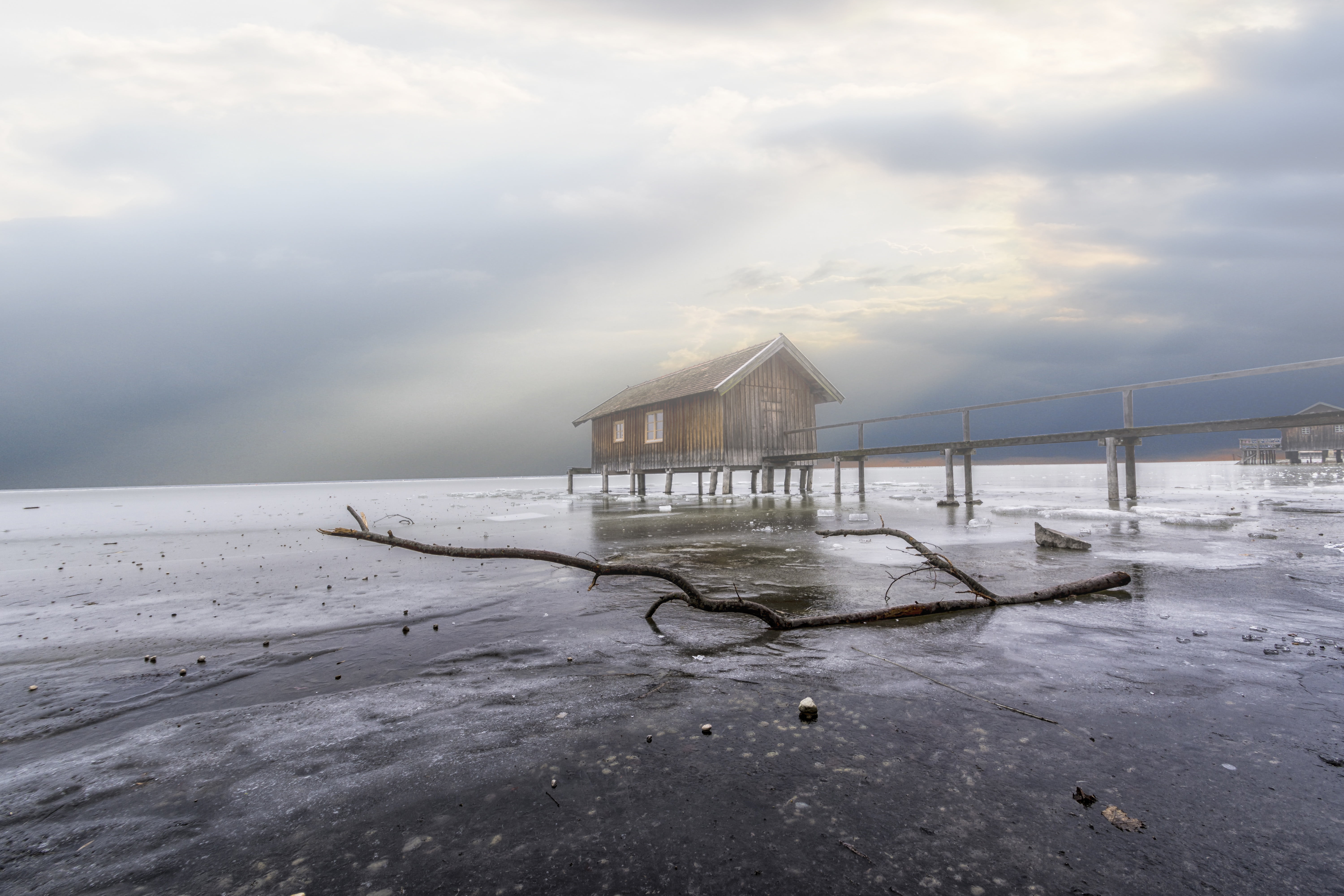 germany, vacation, 5K, log cabin, silent, stilt house, web, tranquility, mirroring, hut, wood balcony, atmosphere, house, famous, rest, stilt houses, romantic, HD Wallpaper