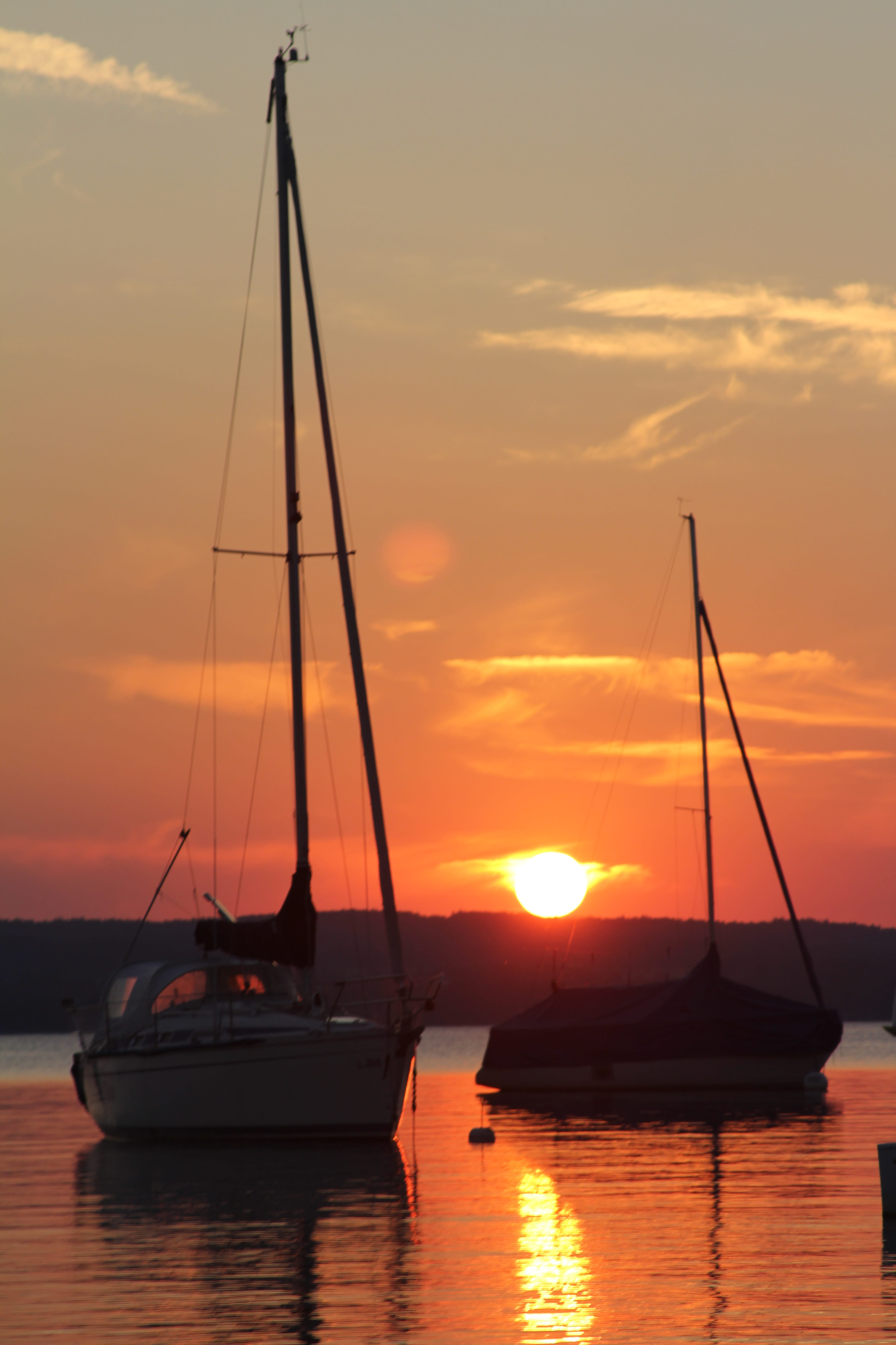 lake, waterfront, marina, sky, summer, sailboat, sea, transportation, no people, pole, sunset, scenics - nature, ammersee, cloud - sky, yacht, water, reflection, Phone HD Wallpaper
