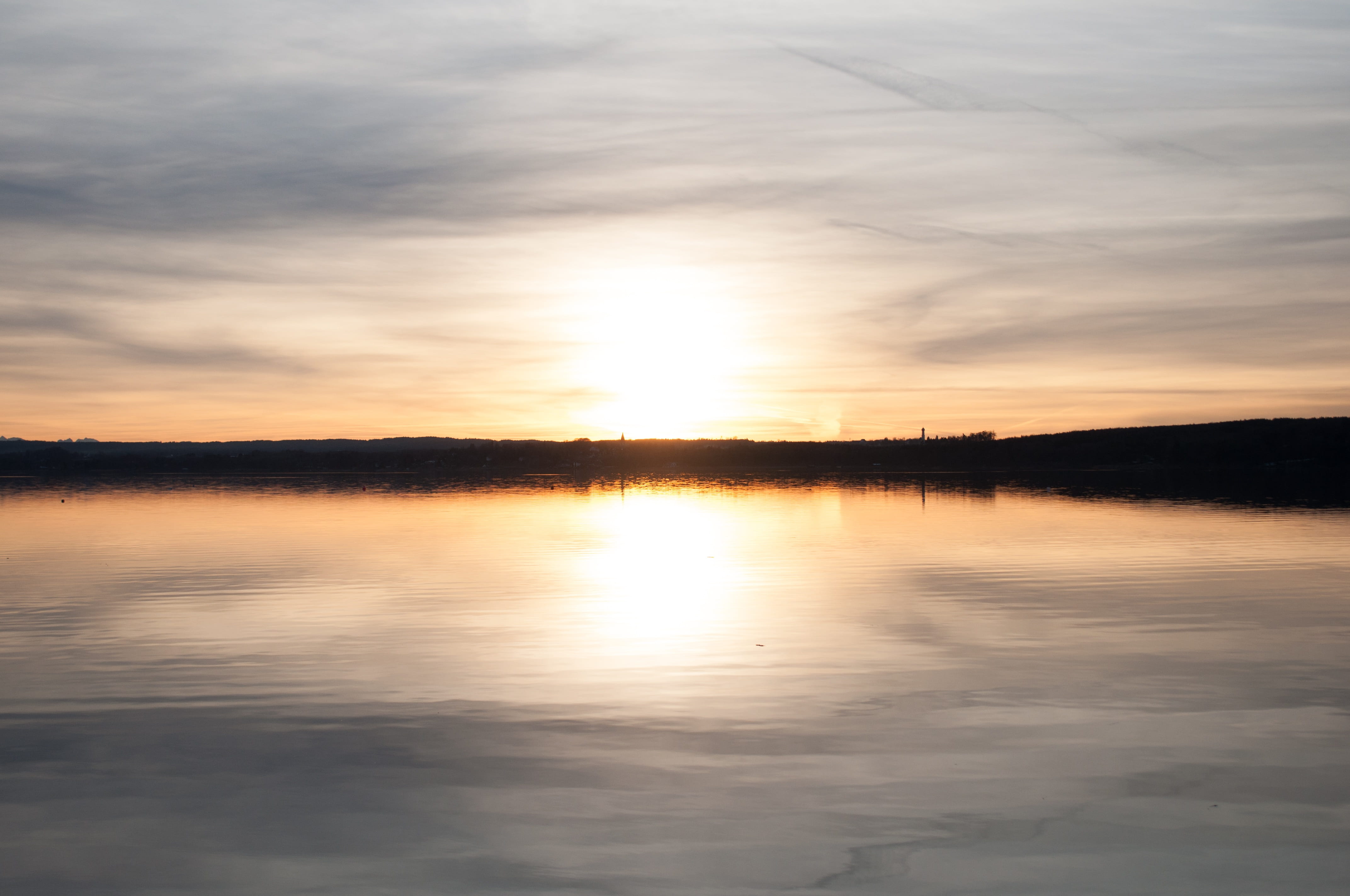 scenics - nature, waterfront, nature, non-urban scene, still, sky, tranquility, landscape, mood, reflection, 4K, orange color, sunset, silhouette, outdoors, HD Wallpaper