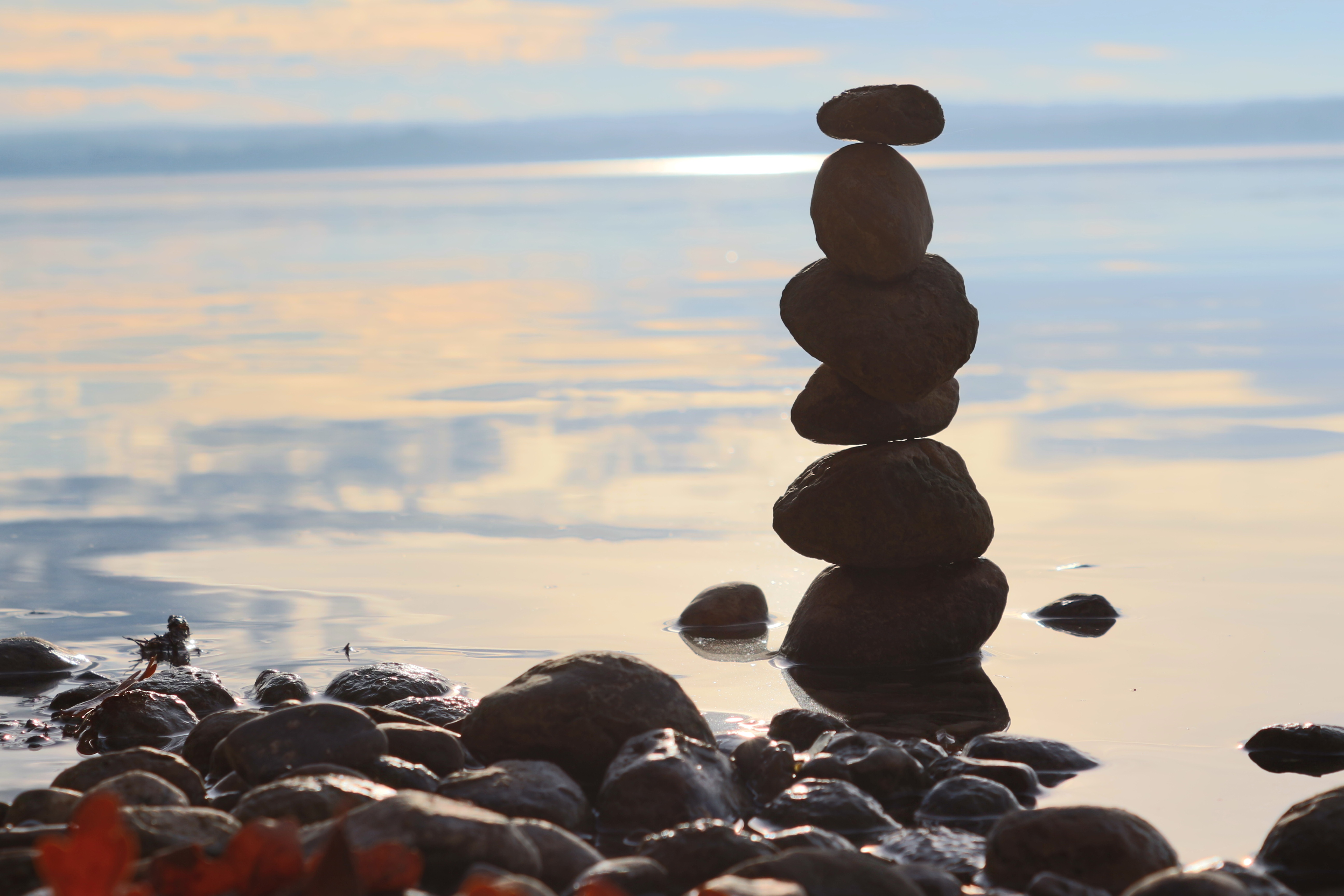 sea, balance, sky, water, land, stone, pebble, stone - object, tranquility, no people, rock, 5K, stack, bavaria, beach, stones, rock - object, cloud - sky, HD Wallpaper