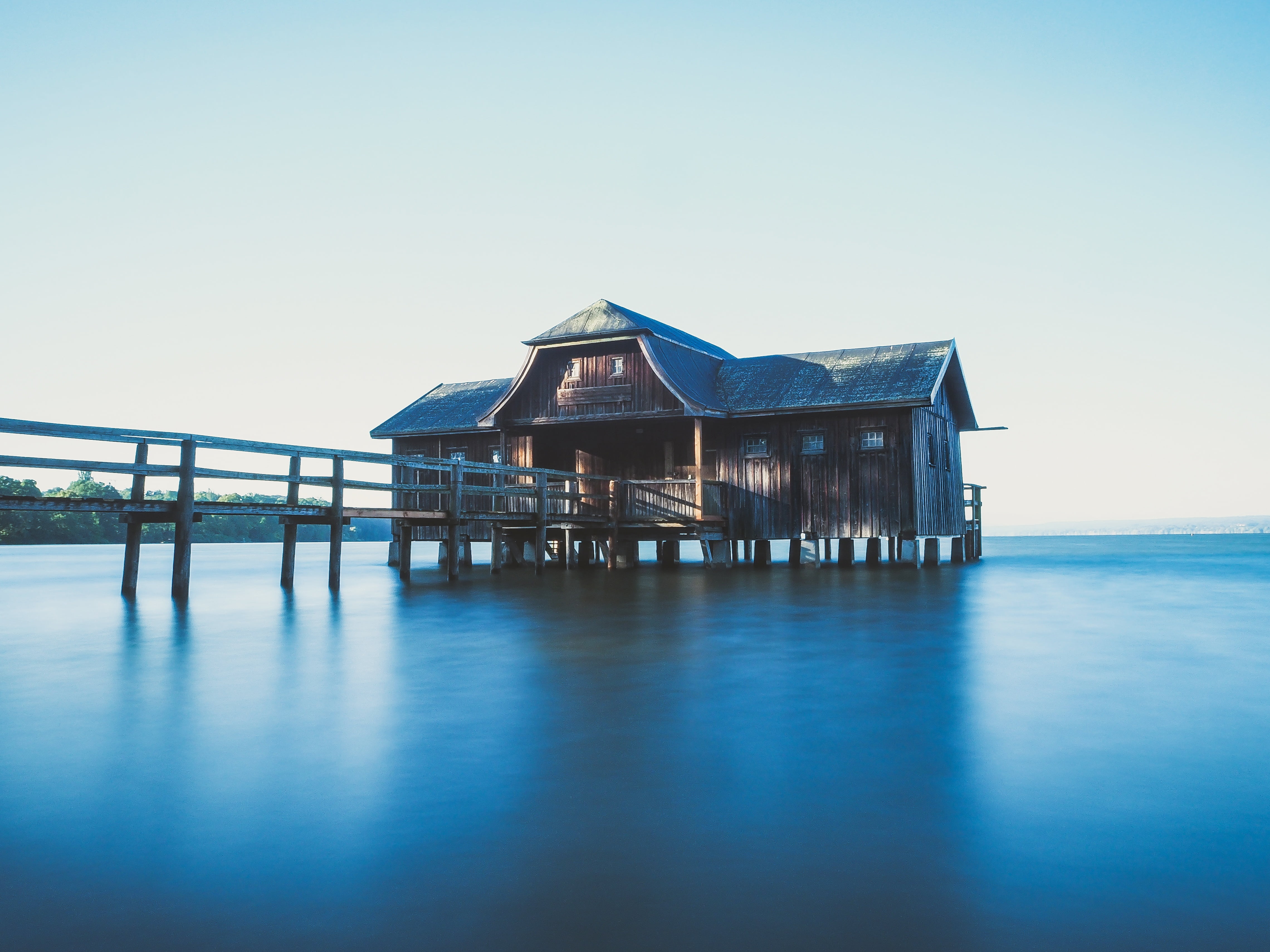 beautiful, boat house, concrete, wood planks, sea, body, fischer, quiet, holiday, residential district, sky, late summer mood, summer, bank, building, built structure, HD Wallpaper