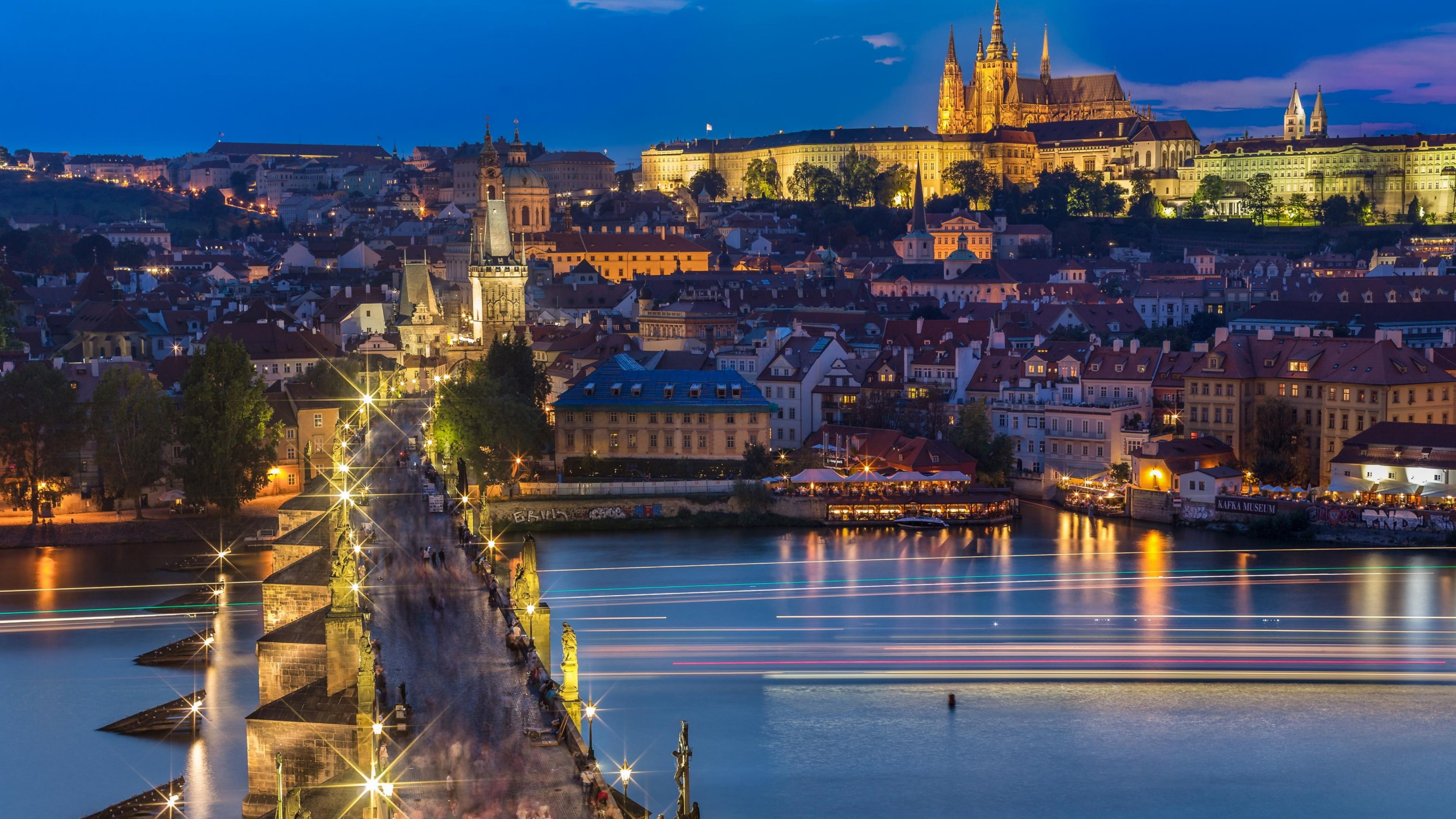 chain bridge, waterway, historic bridge, sky, bridge, charles bridge, photography, travel, river, illuminated, nature, travel destinations, castle, praha, HD Wallpaper
