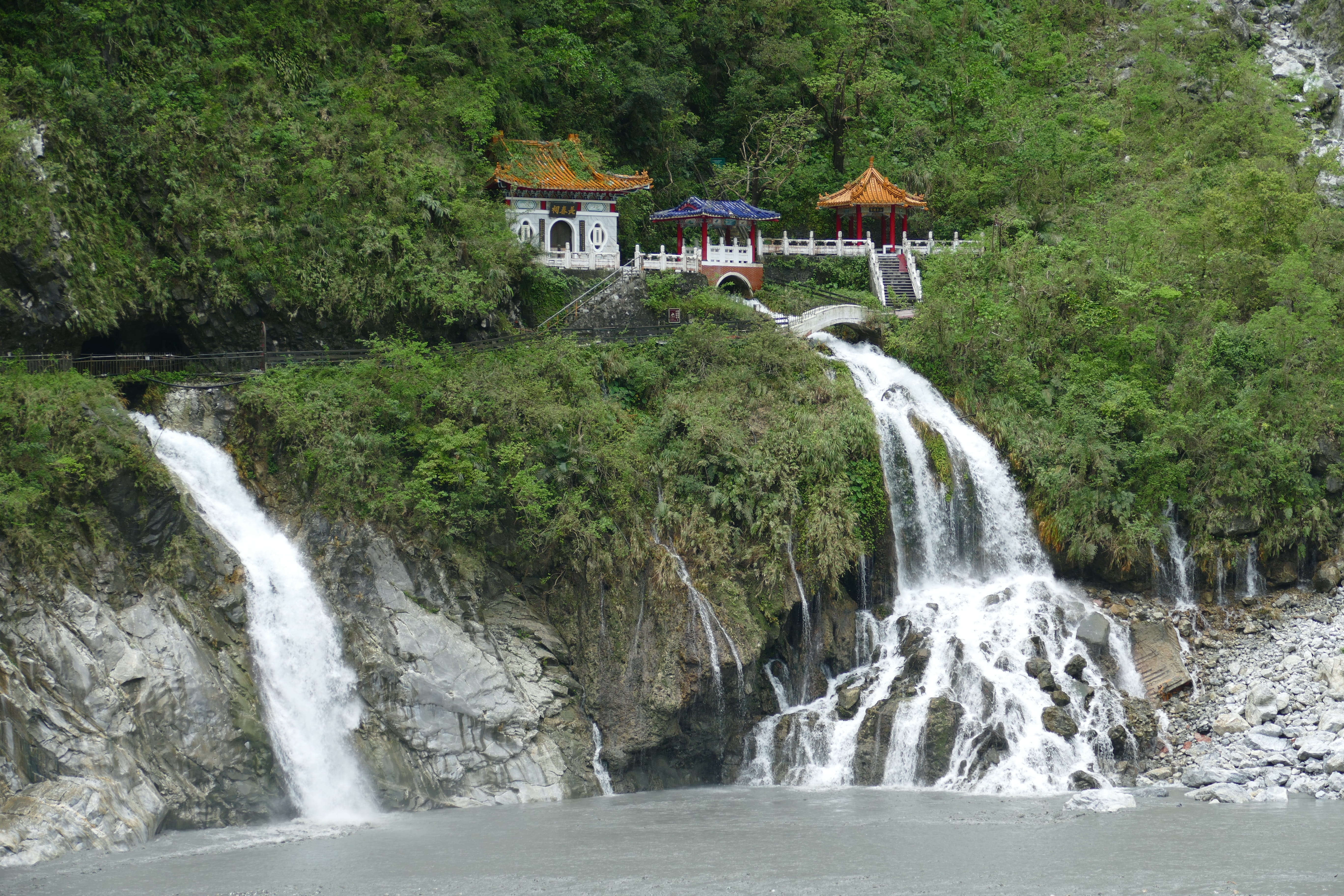 plant, beauty in nature, no people, nature, blurred motion, forest, outdoors, China, Taroko Gorge, taroko, temple, waterfall, landscape, gorge, mountains, HD Wallpaper