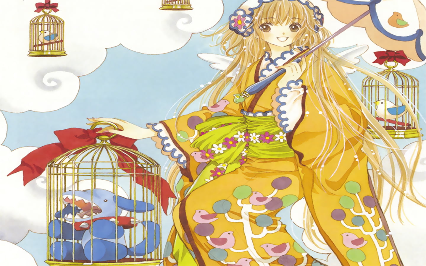 day, outdoors, anime girls, pattern, decoration, 720P, carousel, sky, human representation, design, representation, creativity, arts culture and entertainment, HD Wallpaper