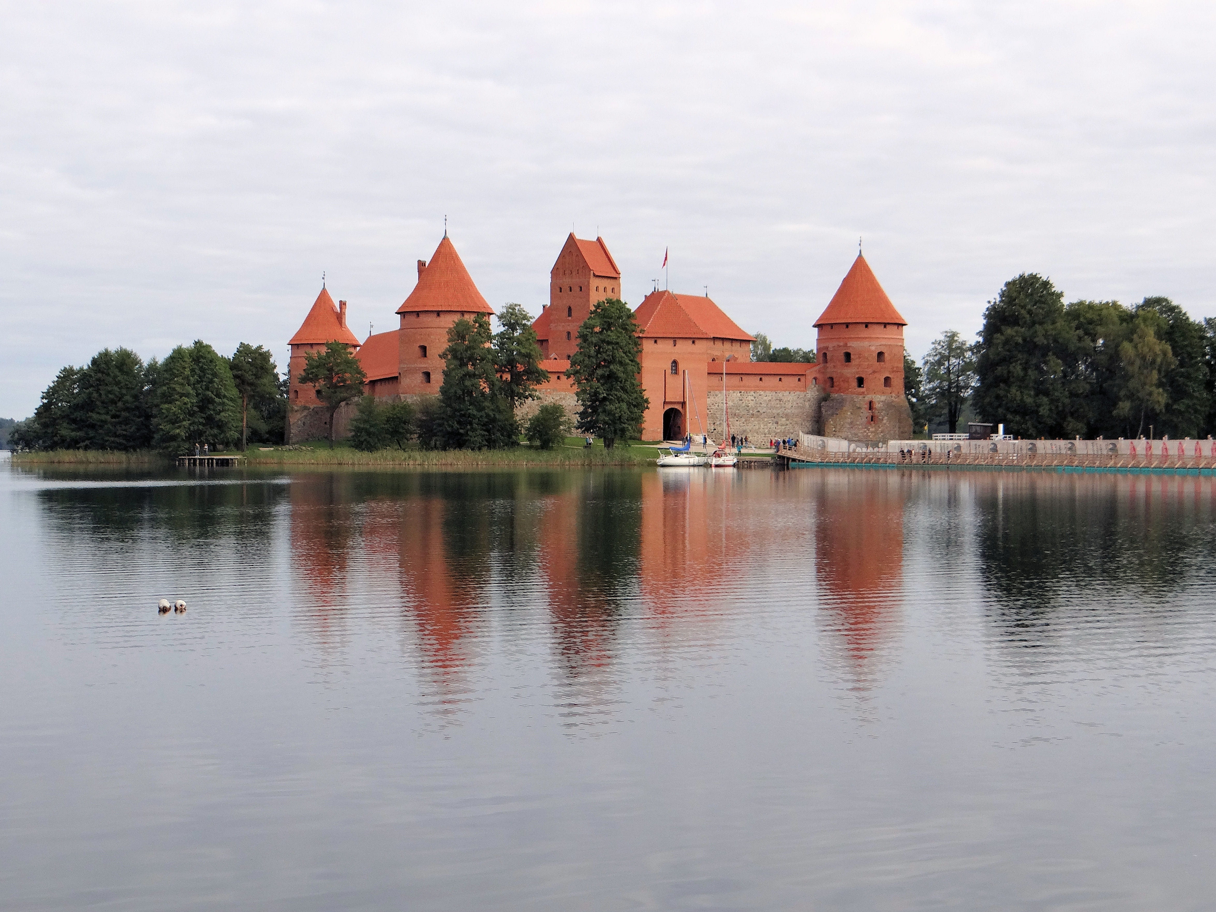 reflection, tree, nature, 4K, the past, lake dusia, brick, lake, plant, water, architecture, built structure, building, historical monument, travel destinations, HD Wallpaper