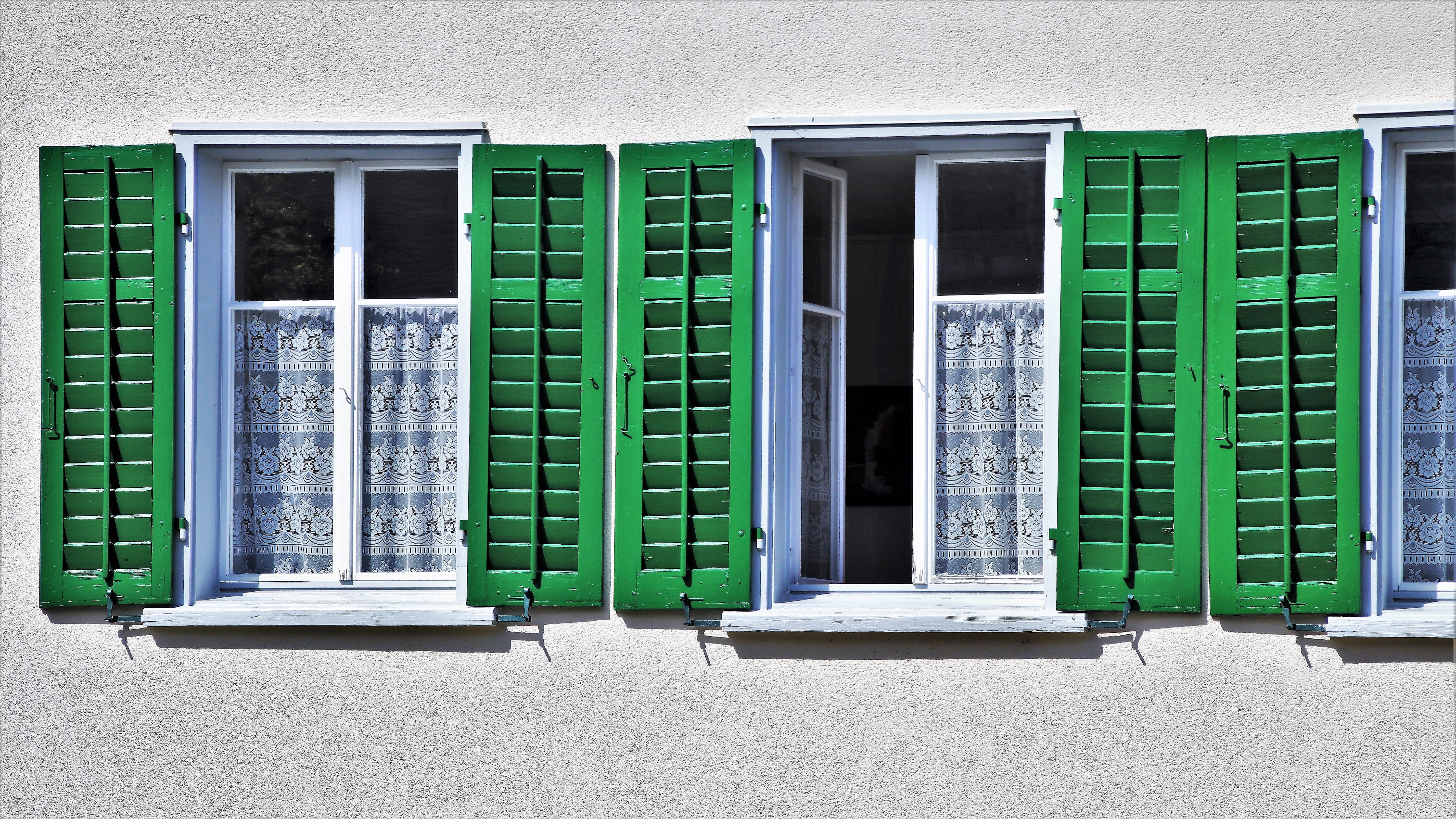 nature, closed, sunny, old window, the stones, at the court of, green color, wooden, pane, building, village, protection, old, 5K, open, the structure of the, HD Wallpaper