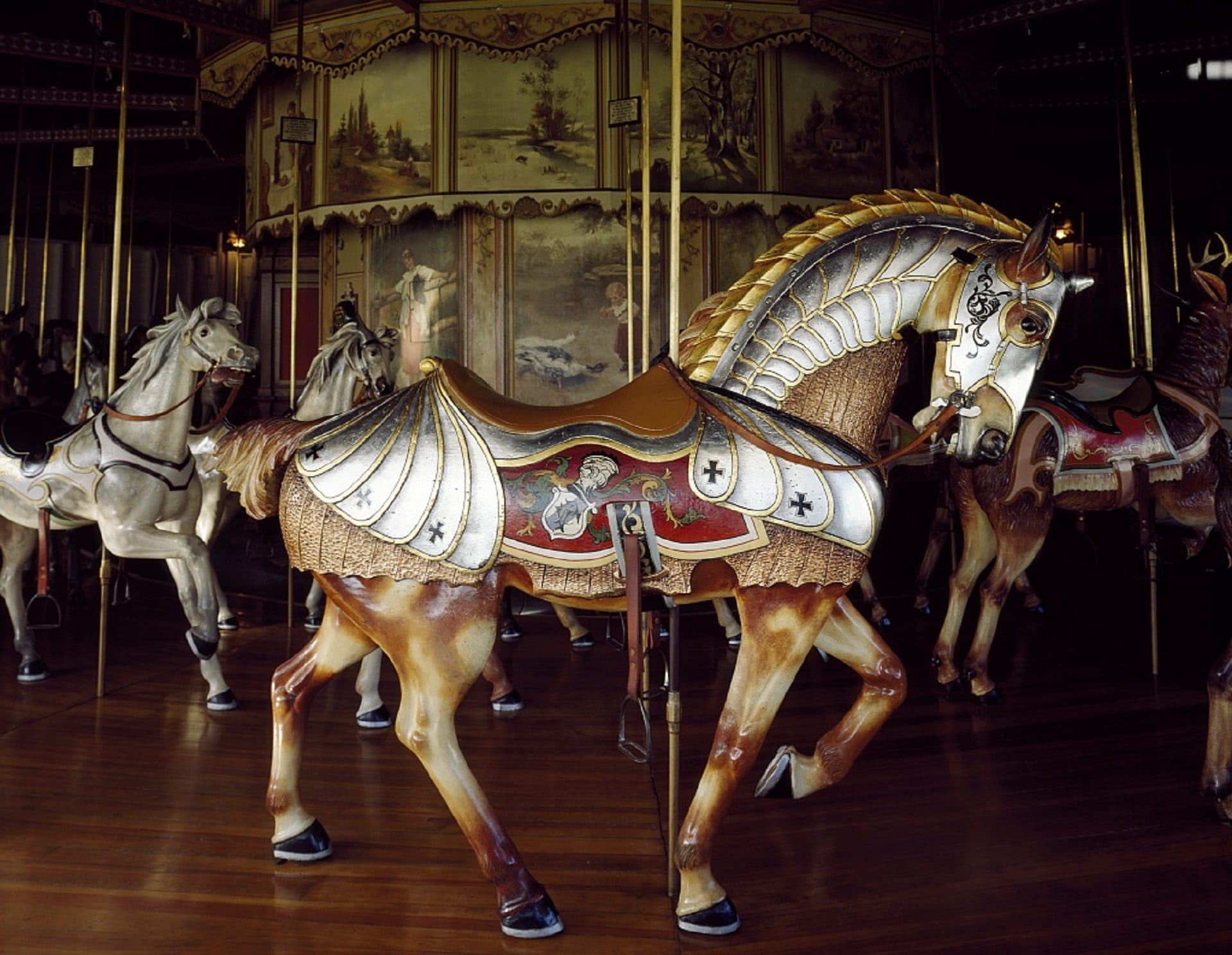 animal, animal representation, merry-go-round, livestock, amusement park, brown, horses, carousel, animal wildlife, childhood, retro, nostalgic, domestic, HD Wallpaper
