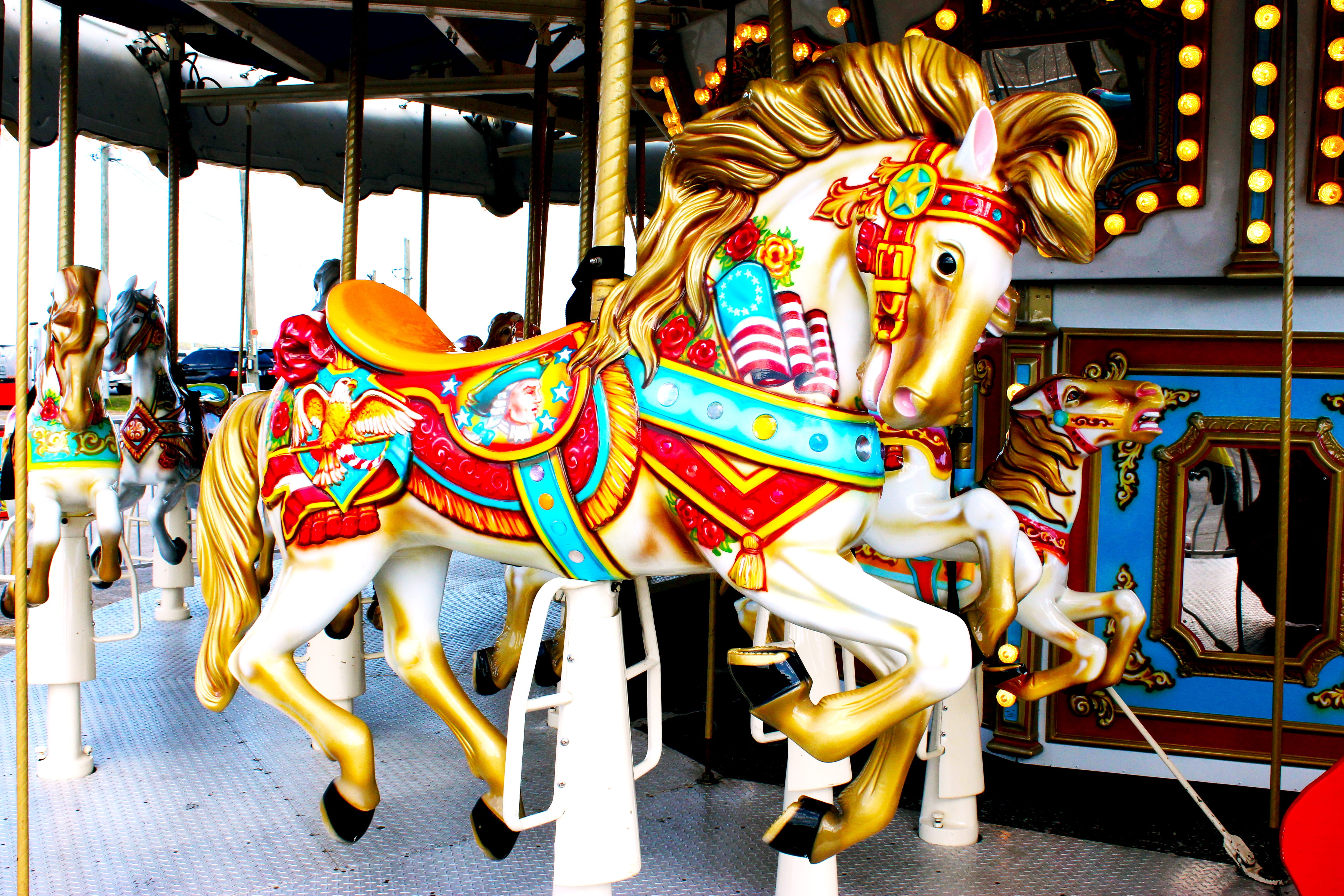 animal representation, Horse, mammal, outdoors, arts culture and entertainment, blue, amusement Park Ride, photo, art and craft, Carousel, ornate, Merry-Go-Round, HD Wallpaper