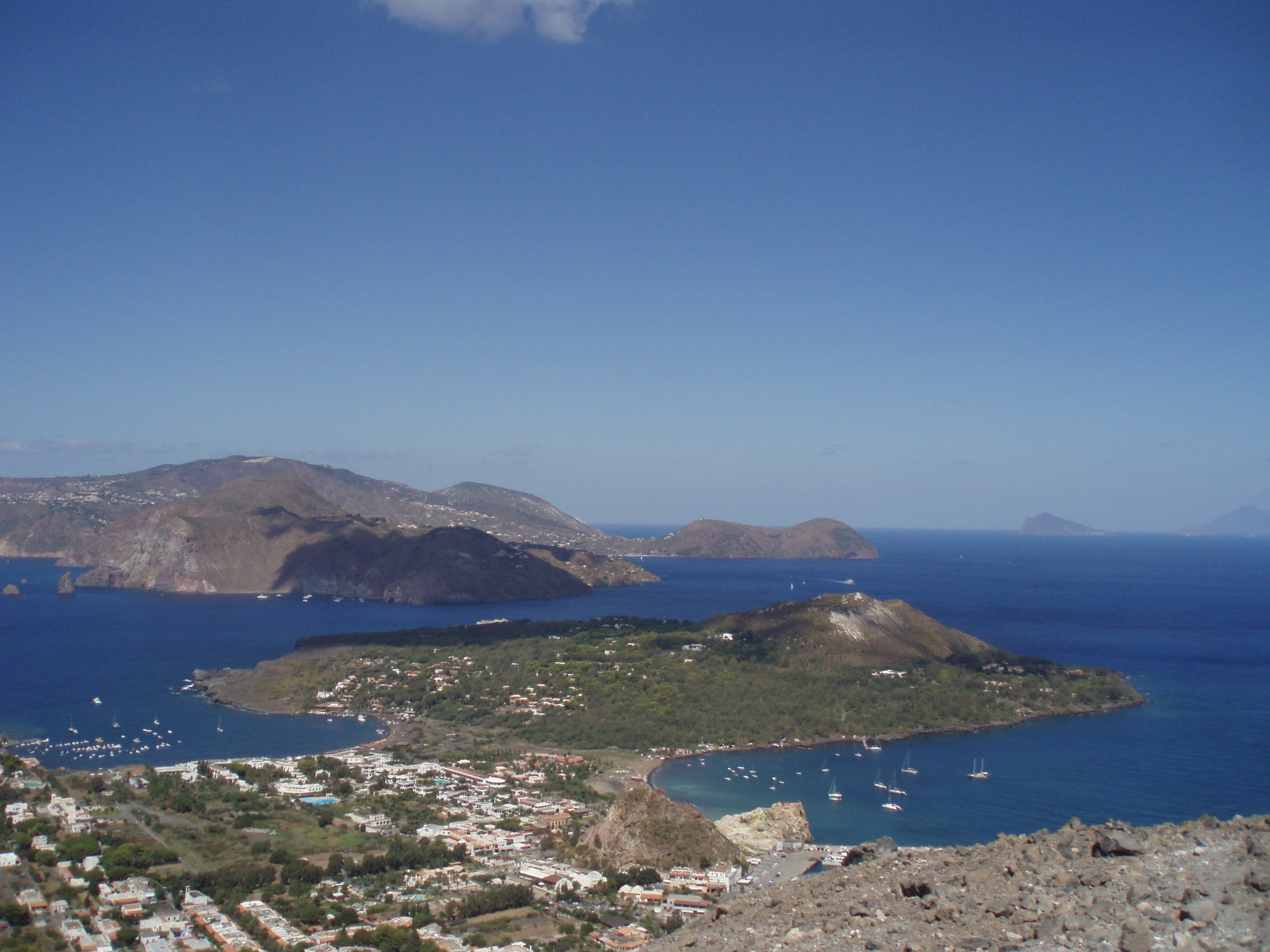 tranquility, aeolian islands, mountain range, copy space, landscape, costa, summer, sun, water, clear sky, sea, land, sky, mountain, scenics - nature, 2K, HD Wallpaper