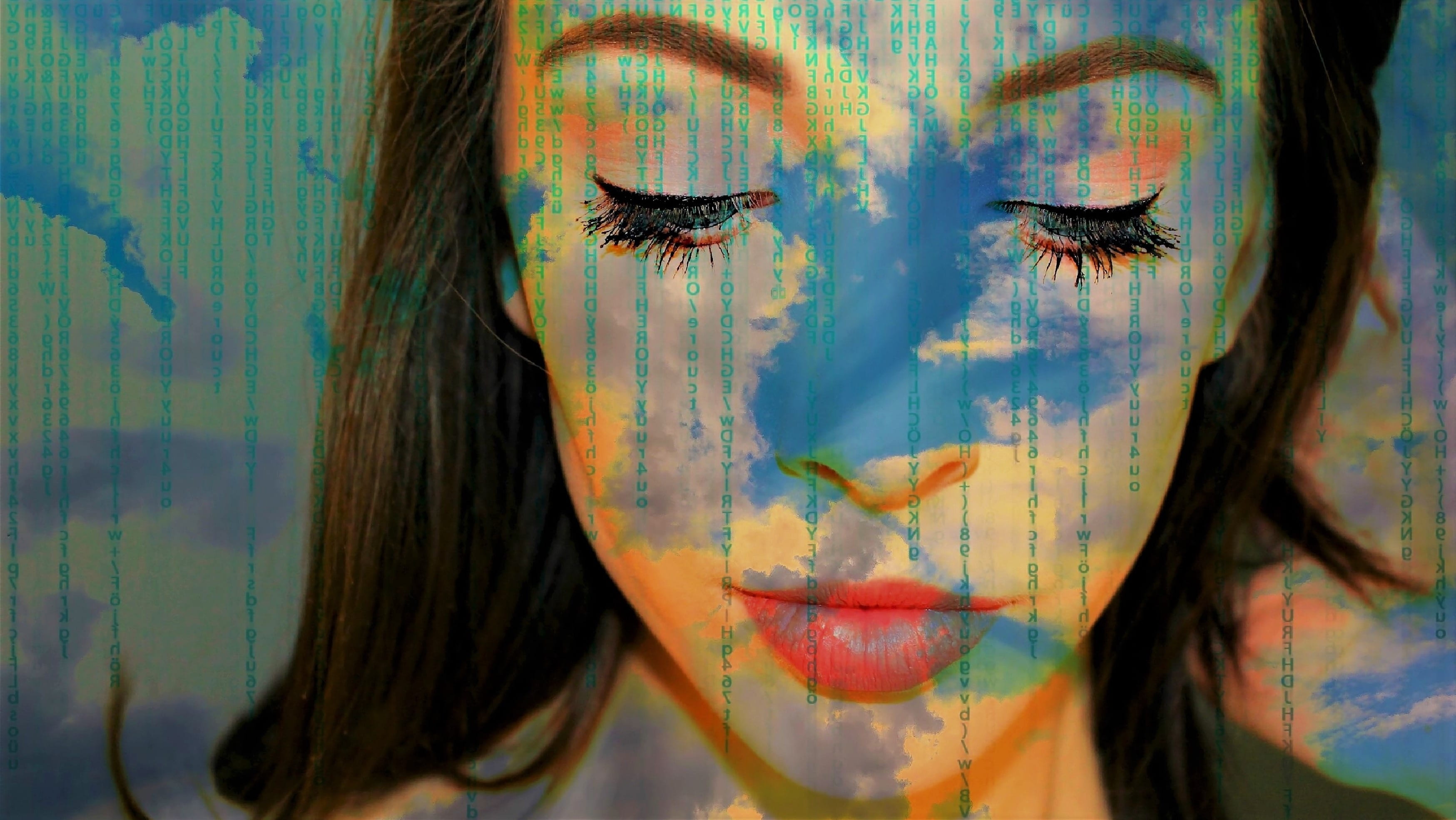 model, indoors, young women, paint, big data, digital composite, popart, real people, 2K, matrix, portrait, automation, clouds, cryptocurrency, young, HD Wallpaper