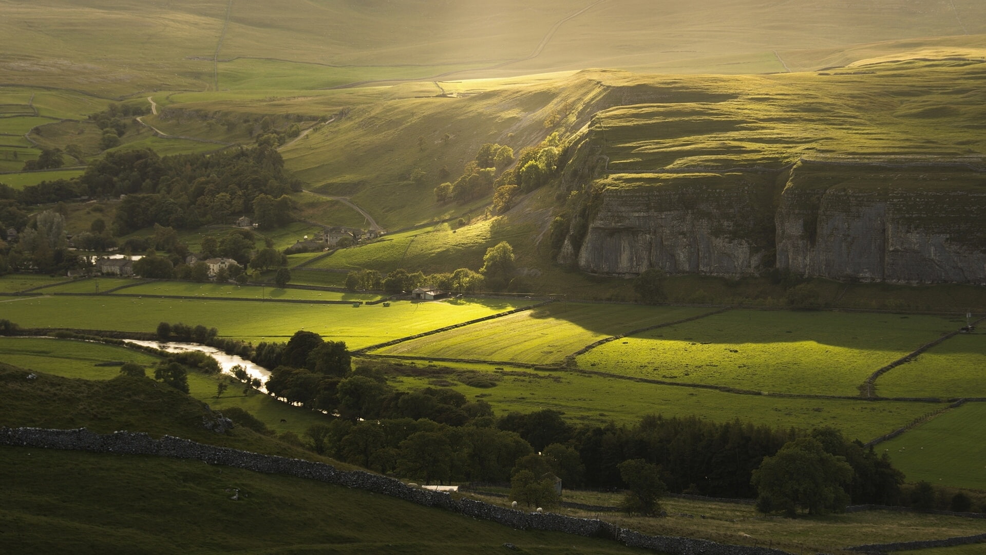 rock, 1080P, yorkshire, north, river, autumn, england, field, view, HD Wallpaper