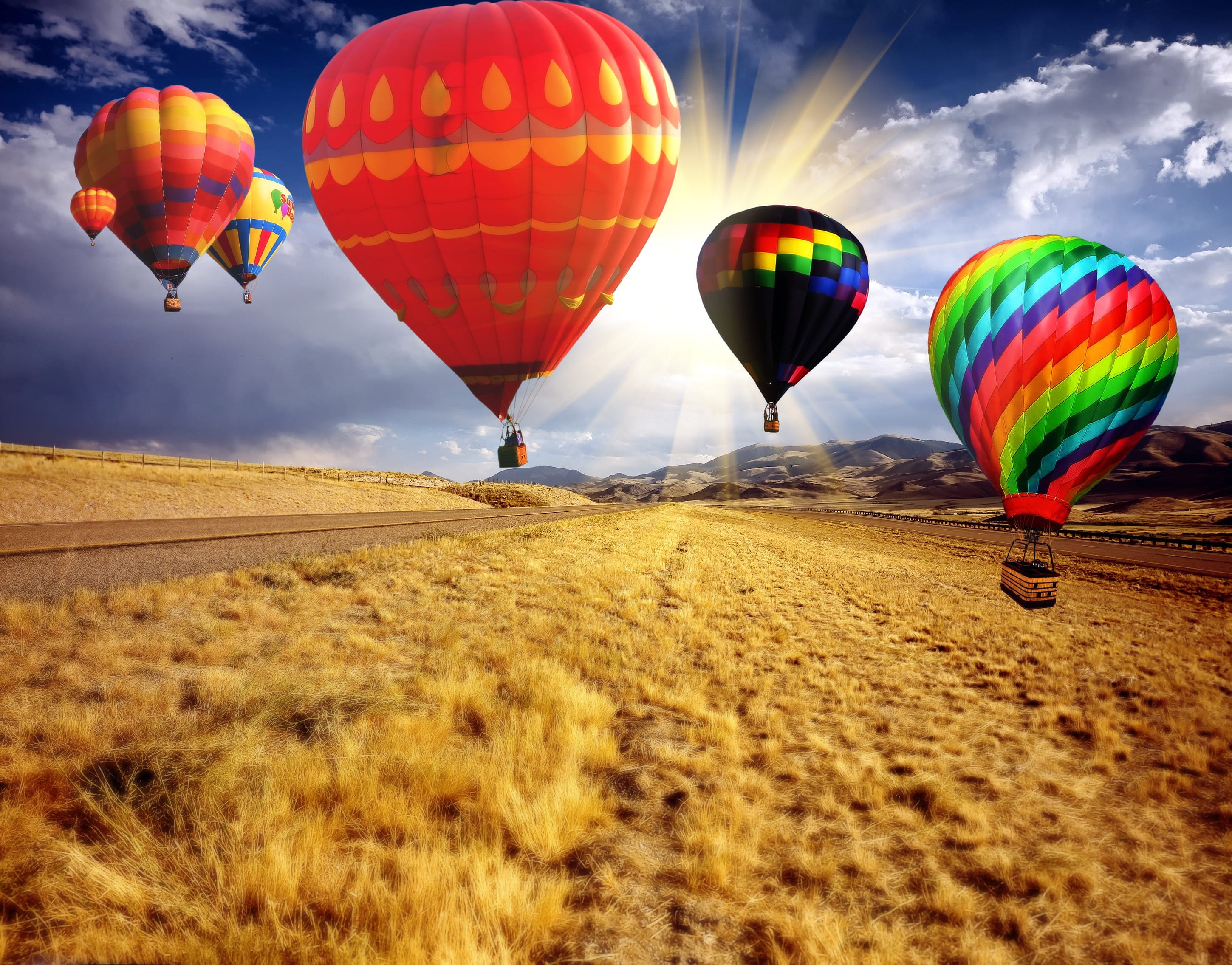2K, nature, balloon fiesta, adventure, scenics - nature, outdoors, trip, colorful, scenic, daytime, dom, countryside, floating, beauty in nature, sky, HD Wallpaper