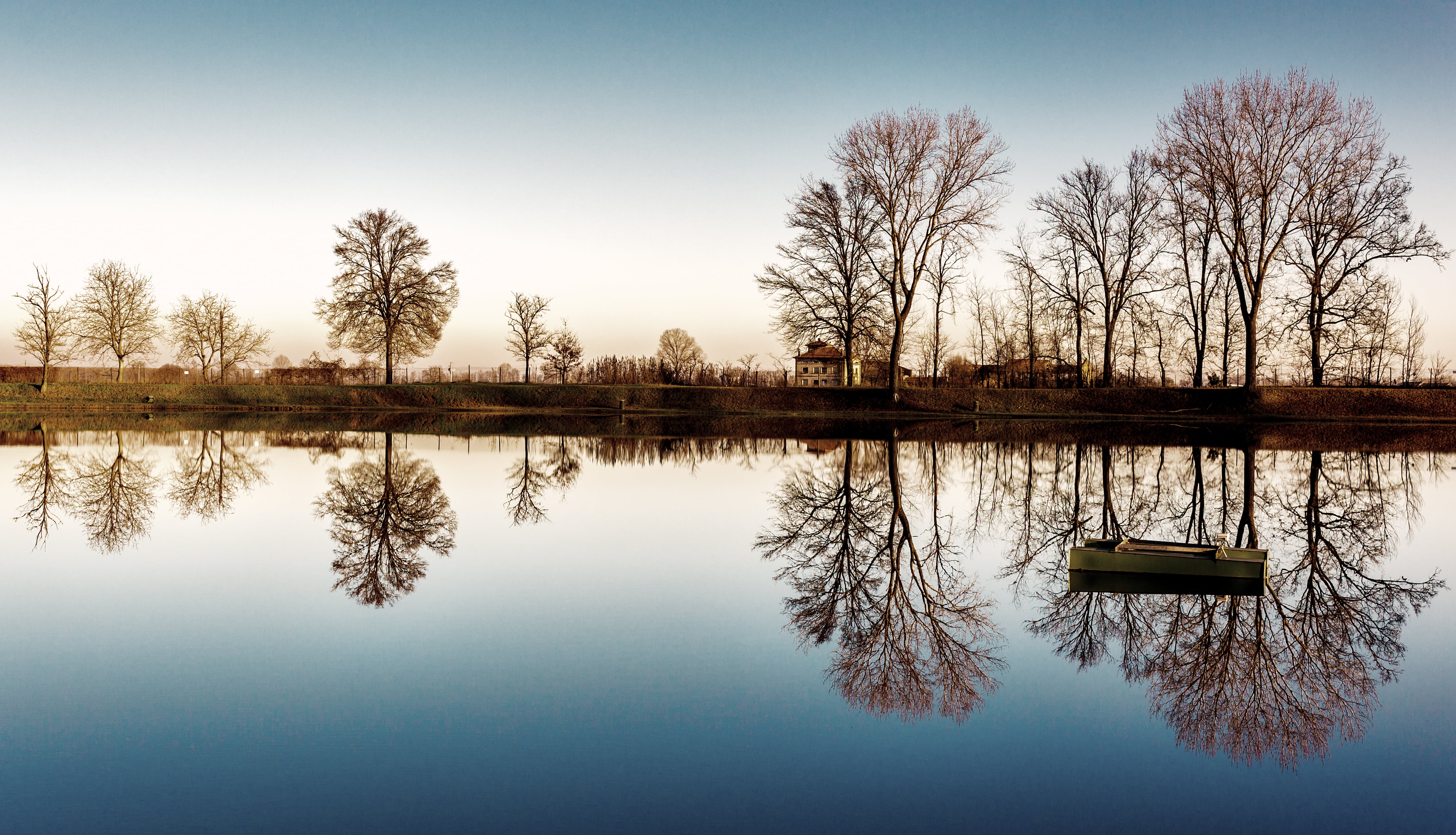 water, italy, 4K, nature, photography, Mirror, outdoors, pond, reflections, sky, tree, trees, piacenza, lake, reflection, HD Wallpaper