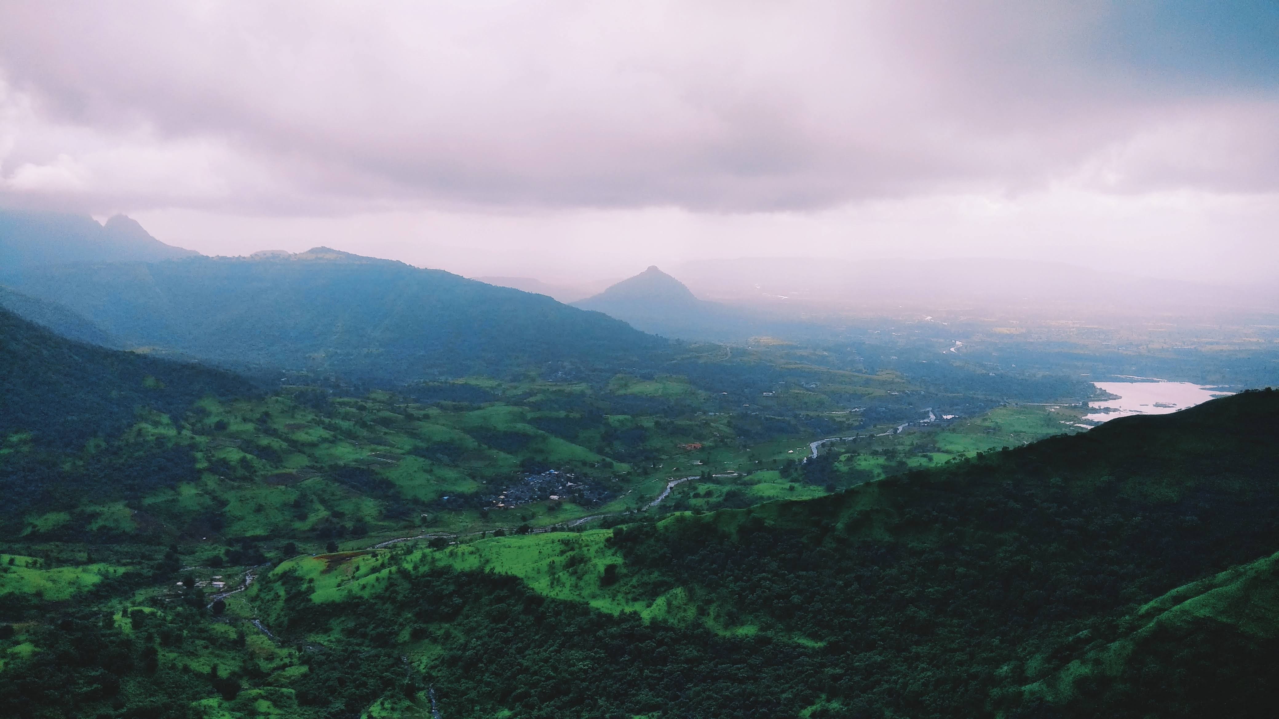 mountain peak, cloud - sky, lake, green, mountain range, green color, tranquility, lohgad, nature, fog, shivaji maharaj, landscape, tree, environment, idyllic, HD Wallpaper