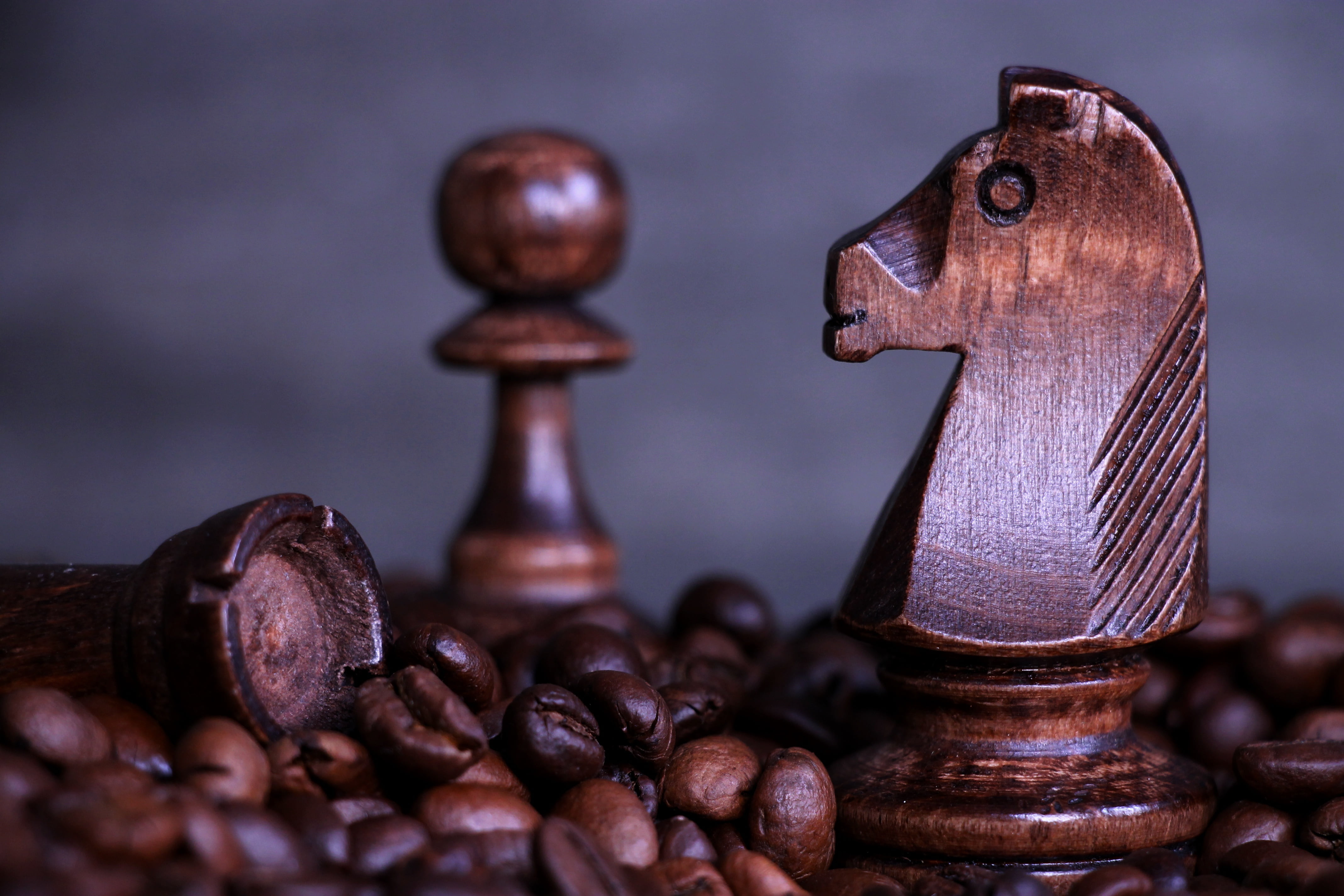 pawn, 4K, horse, chess, coffee, coffee bean, wooden chess set, HD Wallpaper