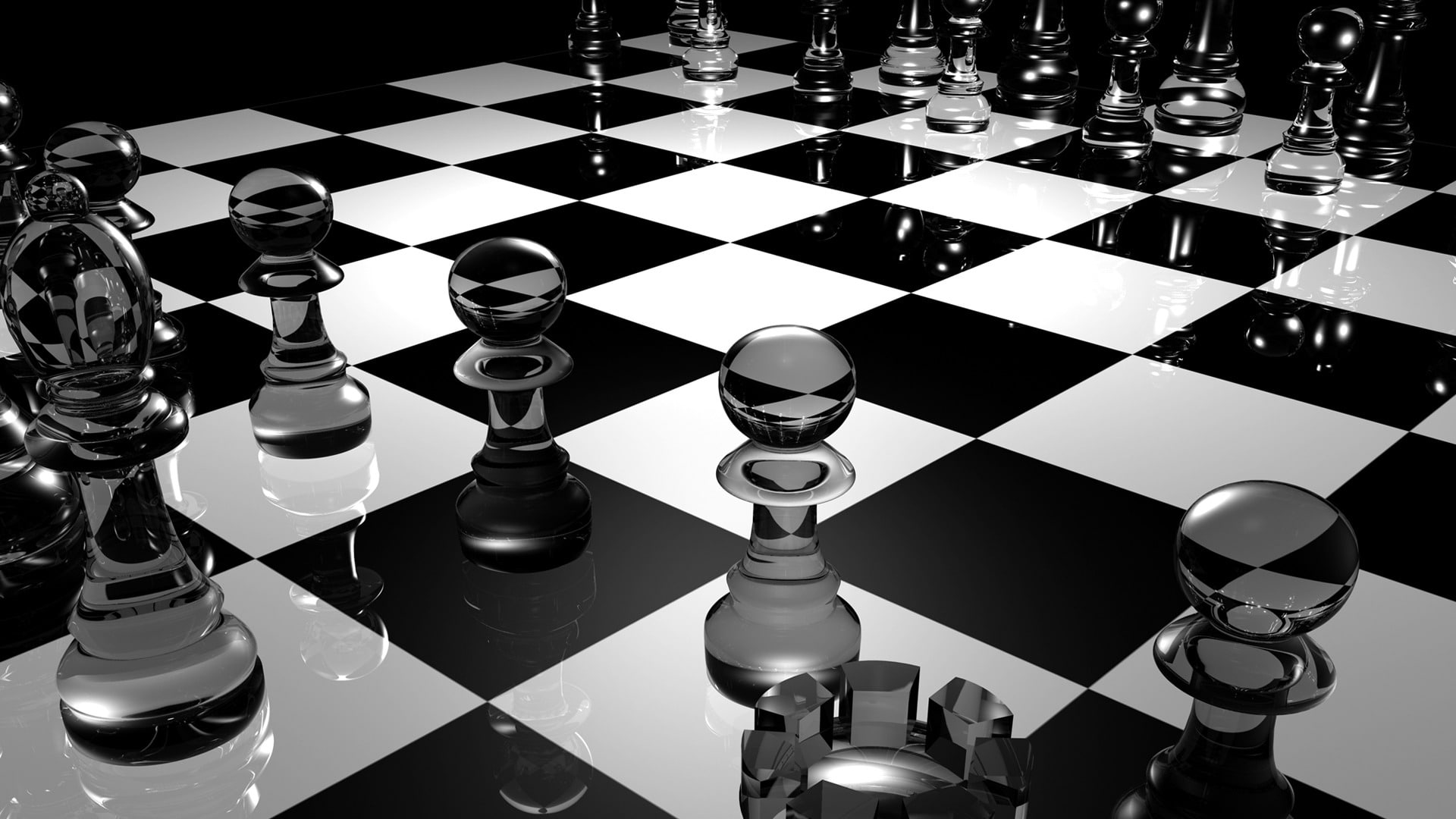 black and white, chess, 1080P, 3d, hD, HD Wallpaper