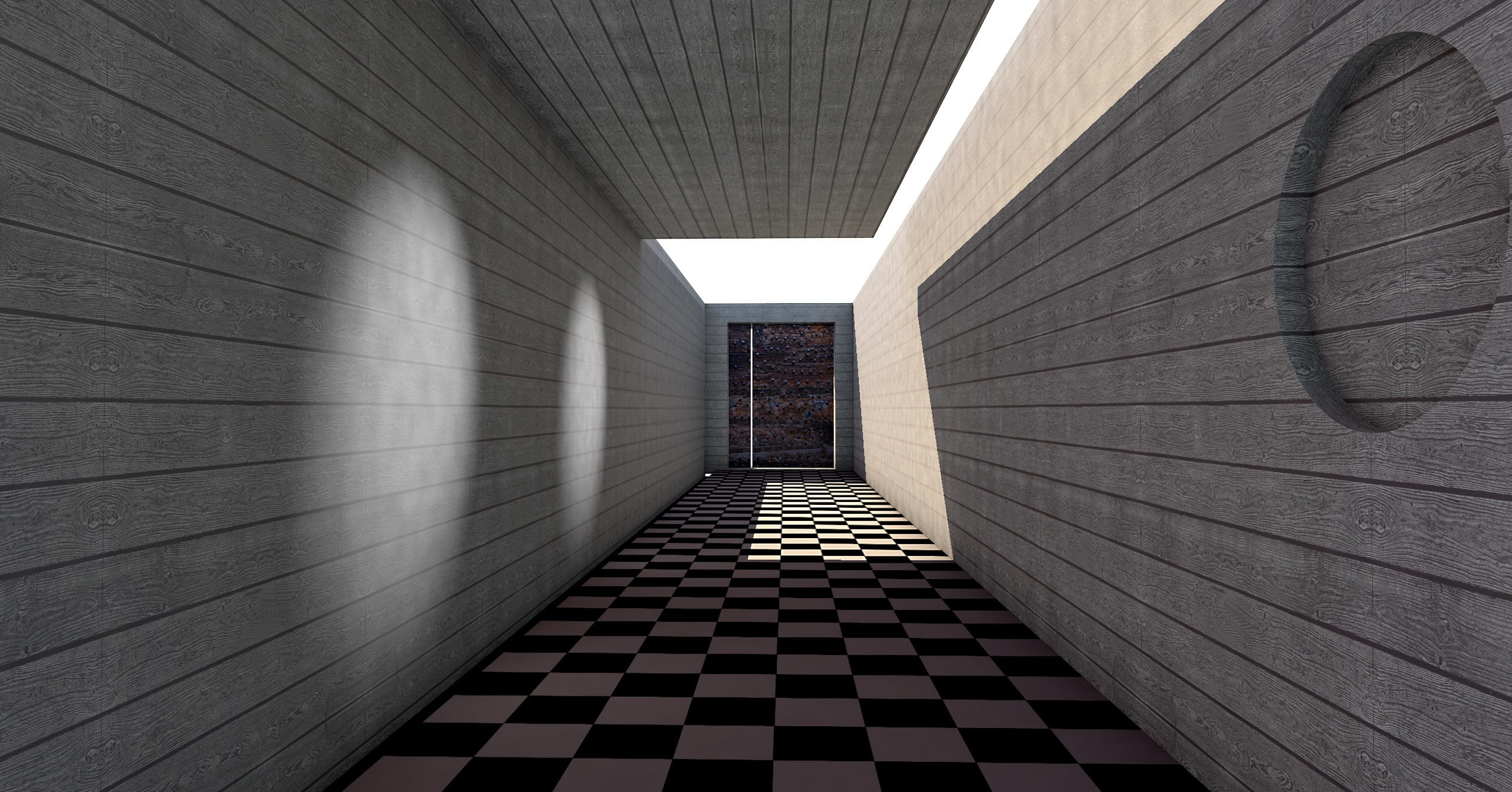 tile, 3d model, diminishing perspective, built structure, aisle, pattern, wall - building feature, direction, texture, shape, ceiling, gray, sunlight, close up, HD Wallpaper