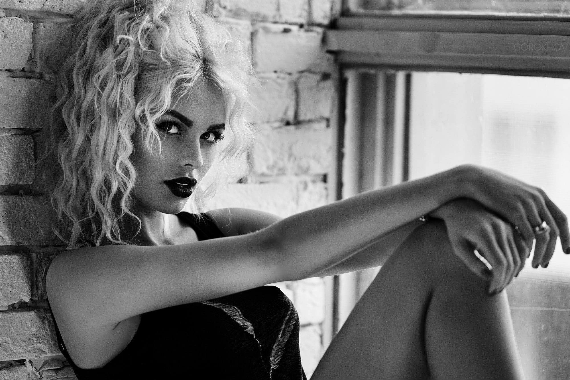 monochrome, blonde, Ivan Gorokhov, 1080P, women, HD Wallpaper