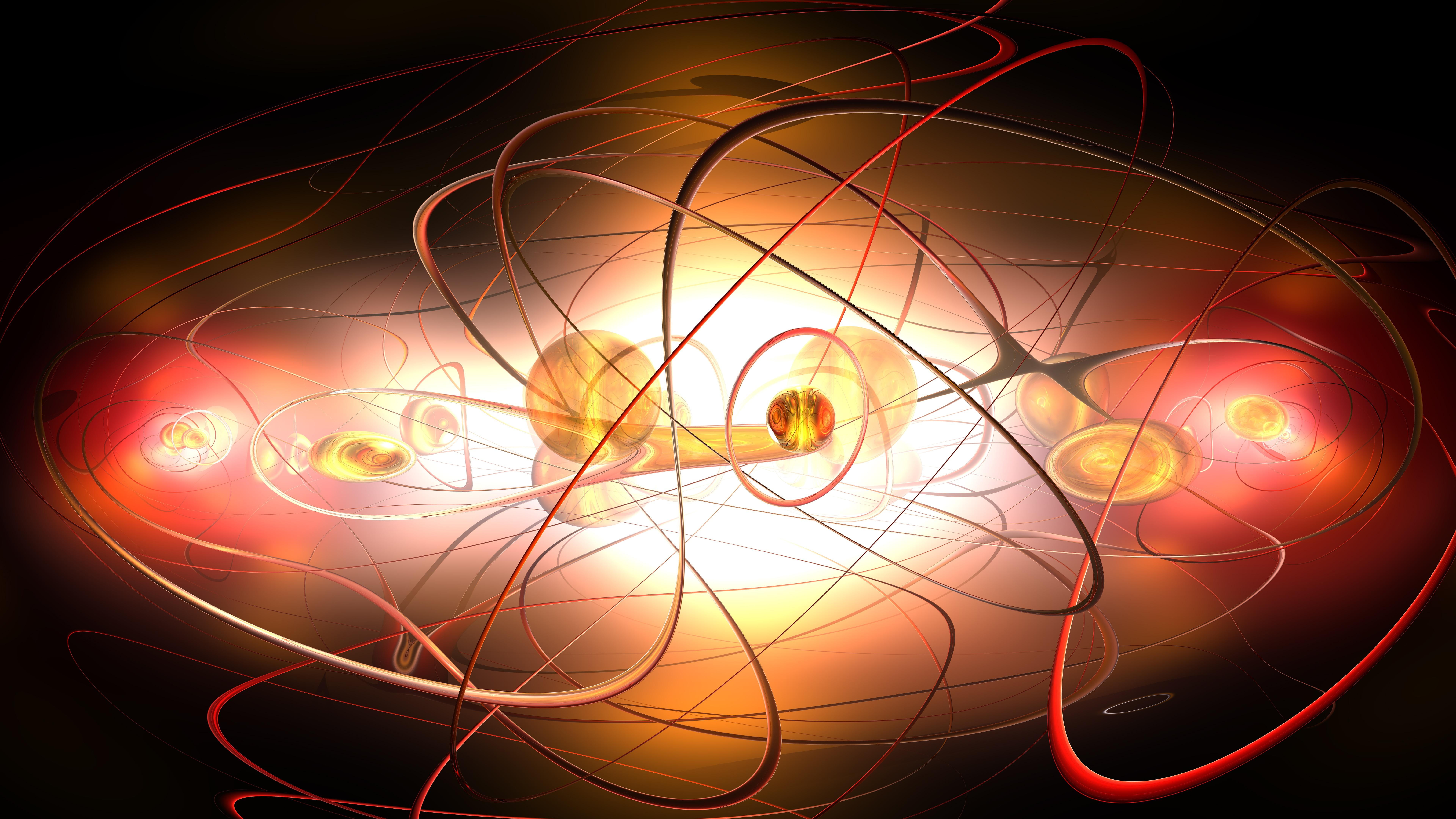 3d, illuminated, digital art, glow, orange, shape, abstract art, sphere, fractal art, technology, graphics, 8k, abstraction, lens flare, no people, pattern, HD Wallpaper