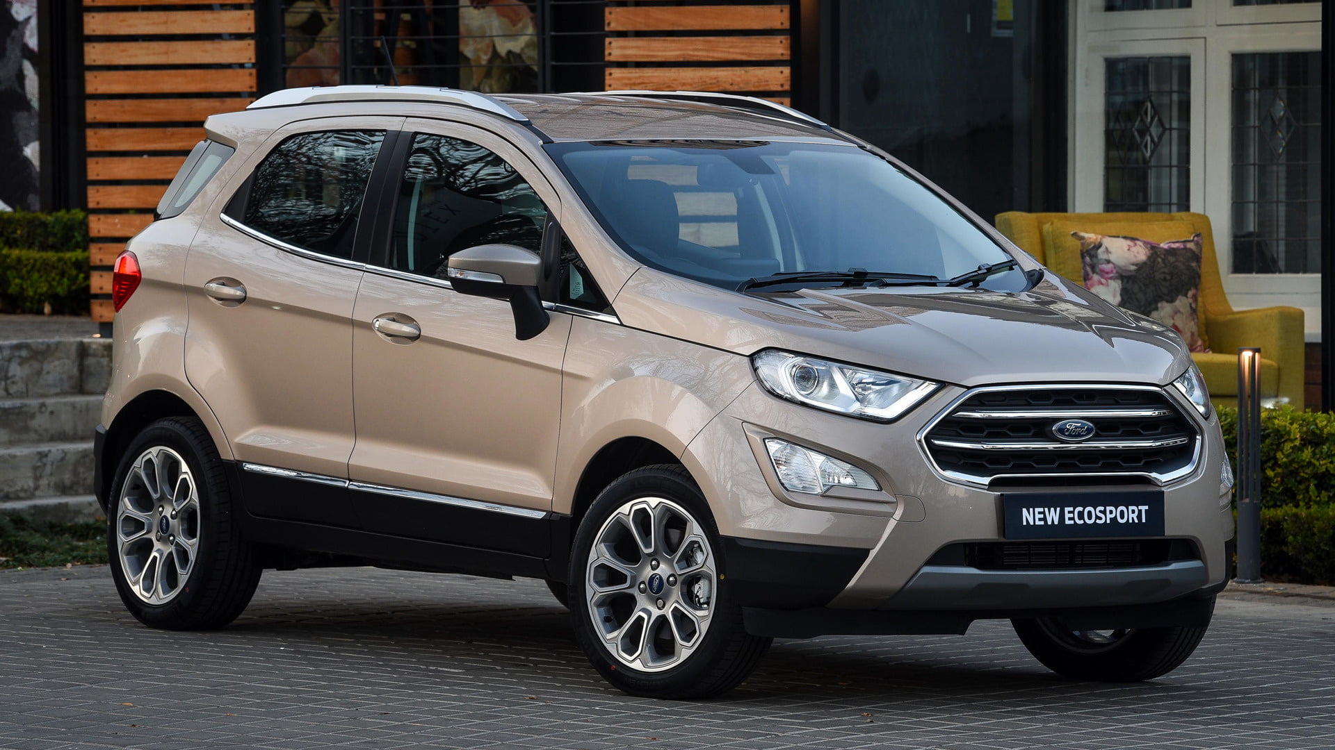 Car, Ford, Ford EcoSport, Subcompact Car, 1080P, Beige Car, SUV, Crossover Car, HD Wallpaper