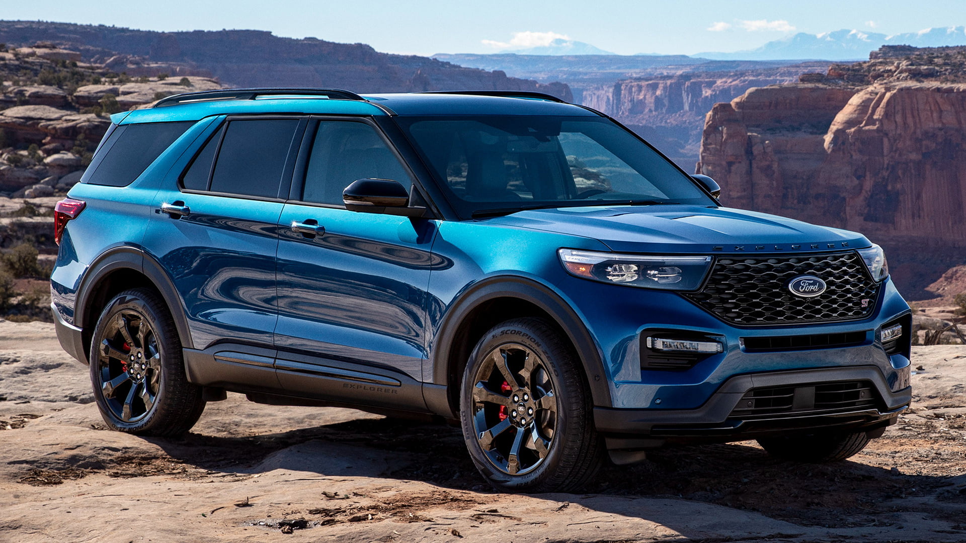 Crossover Car, Mid-Size Car, Car, Ford Explorer ST, Ford, 1080P, Blue Car, SUV, HD Wallpaper