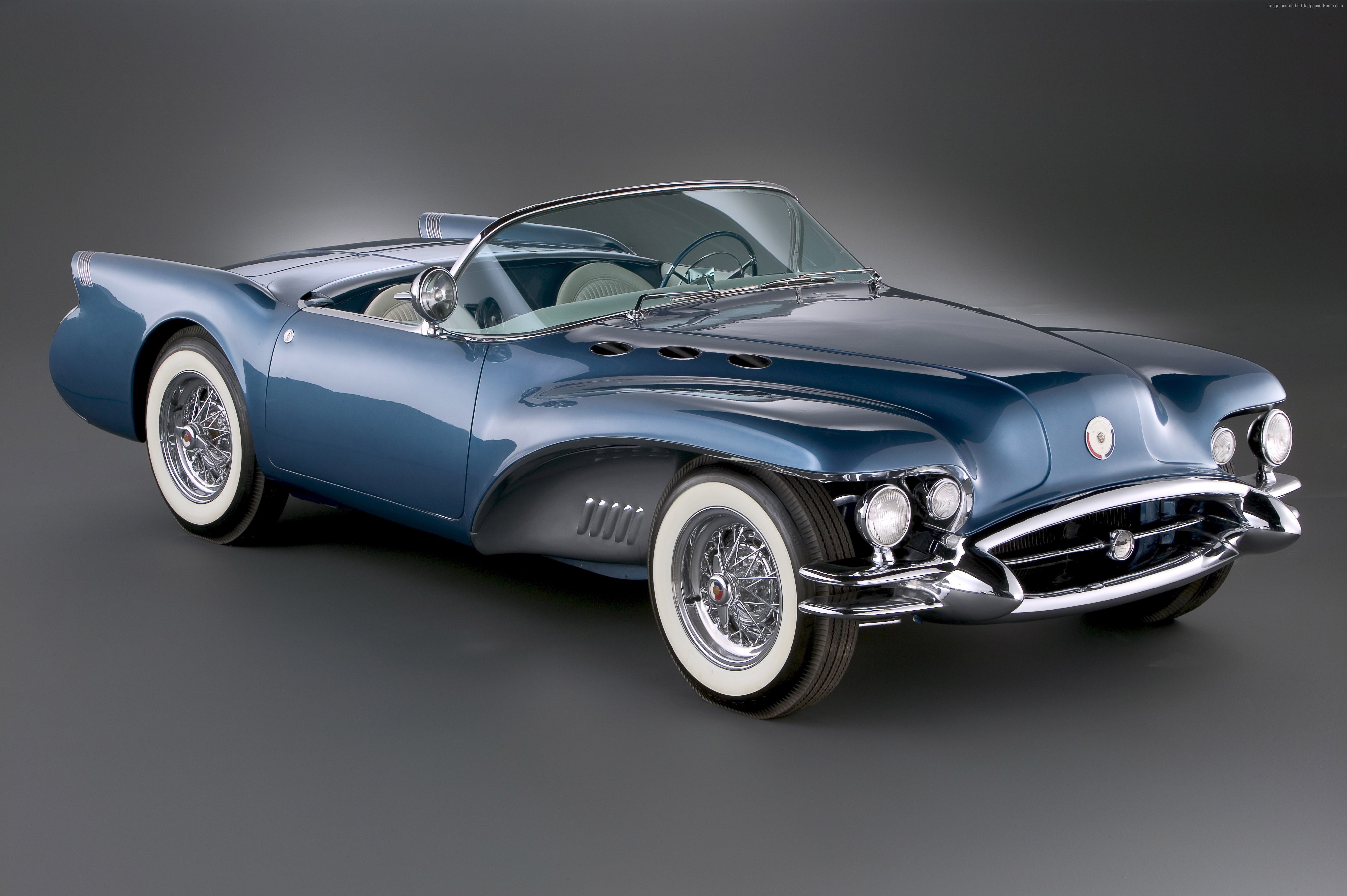 Buick Wildcat 2, studio shot, tire, vintage car, 4K, luxury, cabriolet, wheel, retro styled, Gen 2, motor vehicle, wealth, shiny, gray, car, transportation, HD Wallpaper