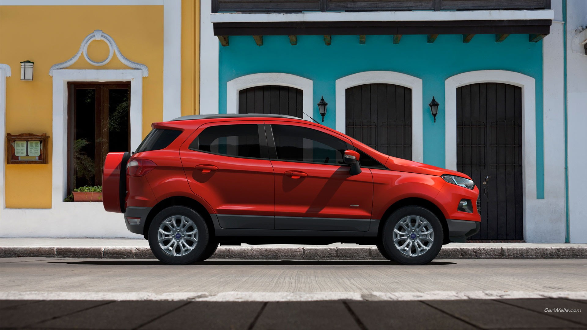 mode of transportation, outdoors, road, building exterior, motor vehicle, Ford EcoSport, city, 1080P, land vehicle, street, car, no people, parking, transportation, HD Wallpaper