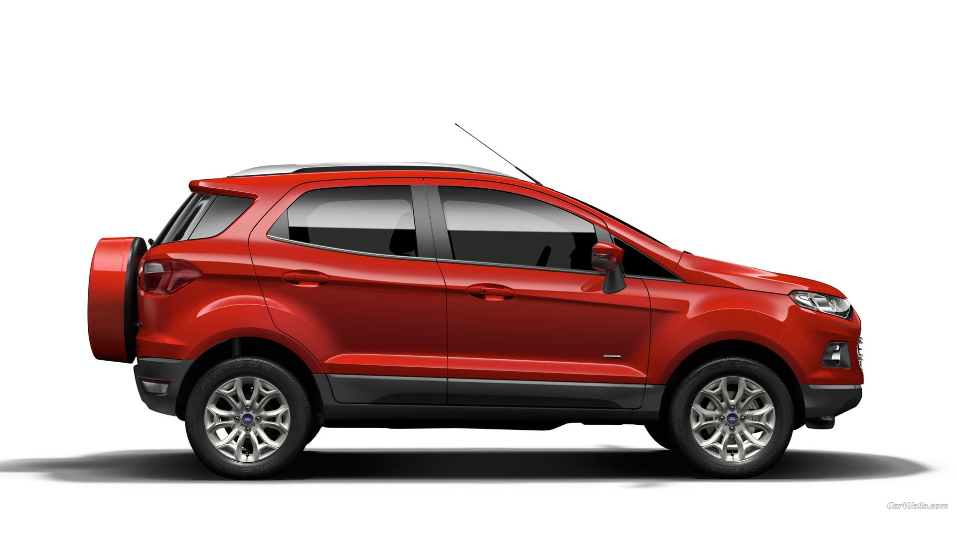 nature, land vehicle, white color, studio shot, 1080P, architecture, red cars, white background, red, car, small, city, stationary, Ford EcoSport, transportation, HD Wallpaper