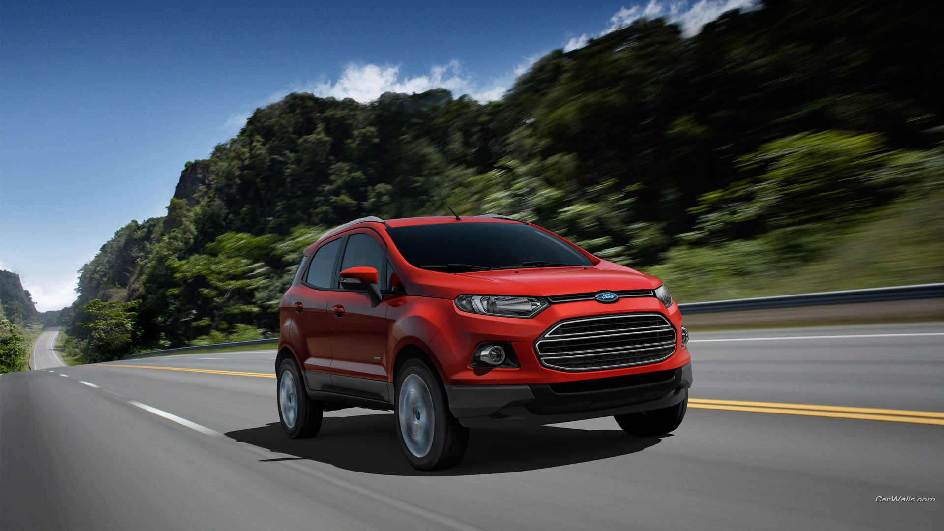 car, road, 1080P, vehicle, Ford EcoSport, Ford, red cars, HD Wallpaper