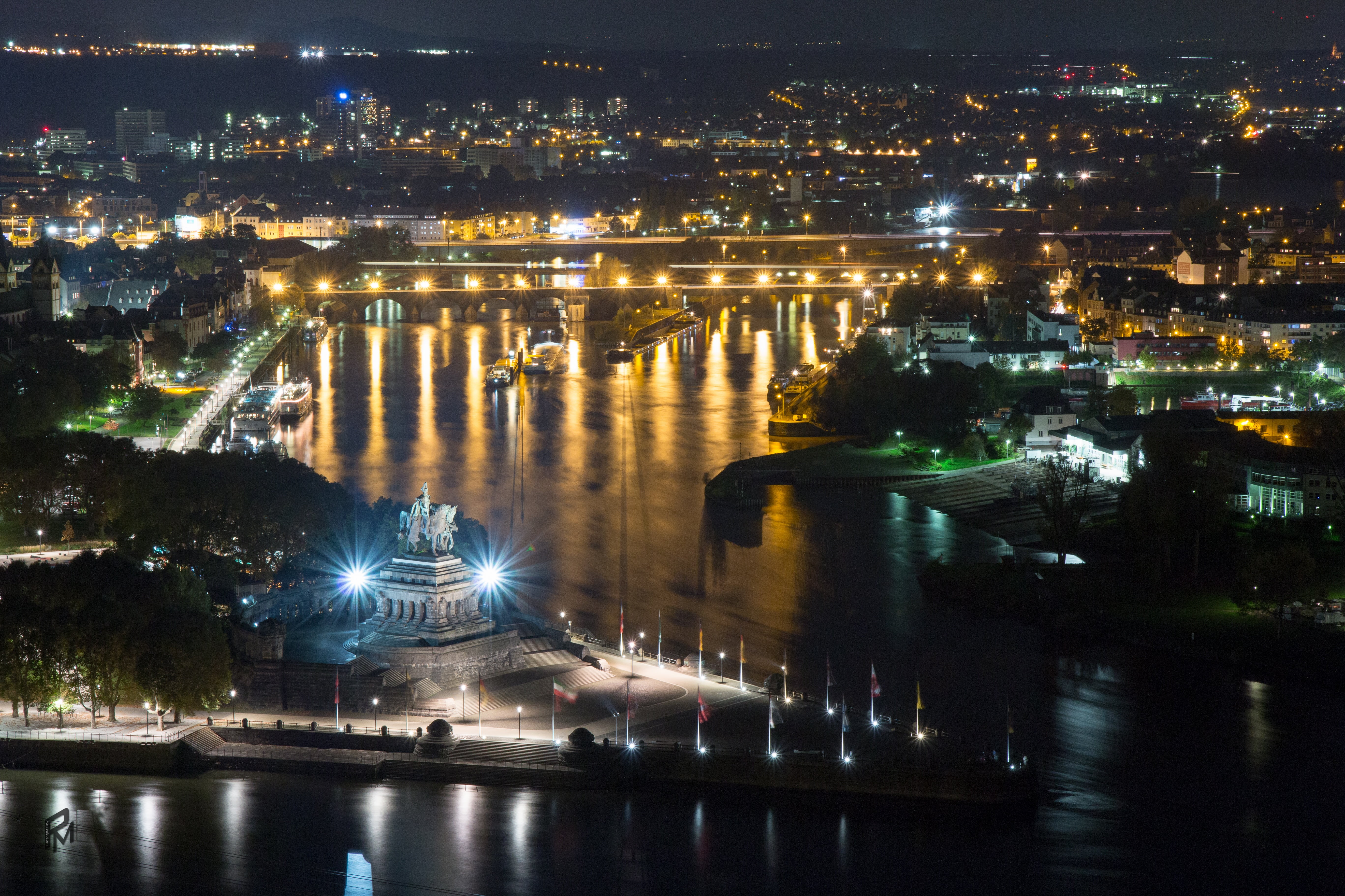 building, kaiser wilhelm, city, illuminated, cityscape, buildings, lzb, travel destinations, koblenz, top, water, ehrenbreitstein fortress, concrete, body, HD Wallpaper