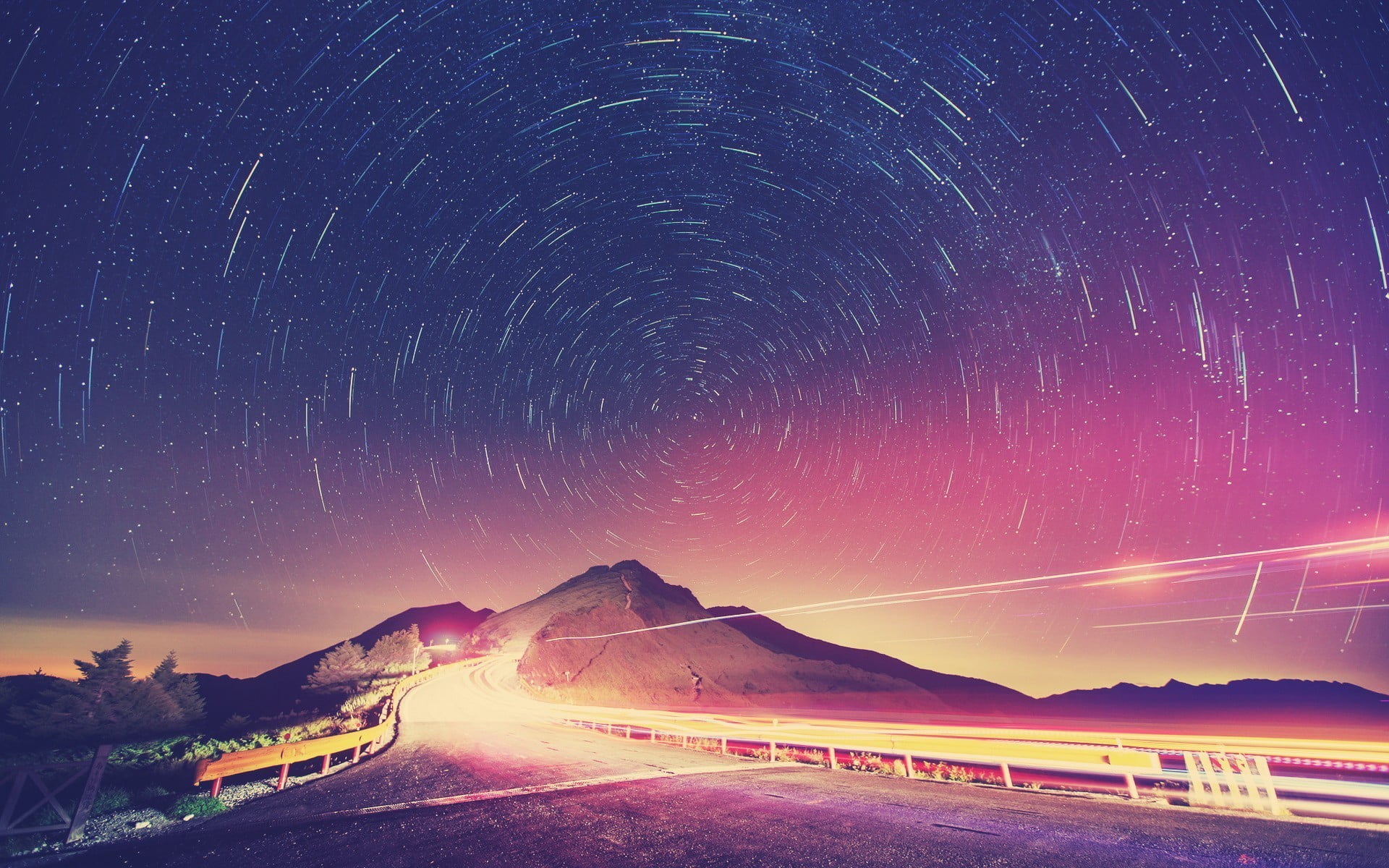 transportation, motion, star - Space, street, night, light trail, star Trail, illuminated, nebula, milky Way, landscape, outdoors, 1080P, nature, highway, HD Wallpaper