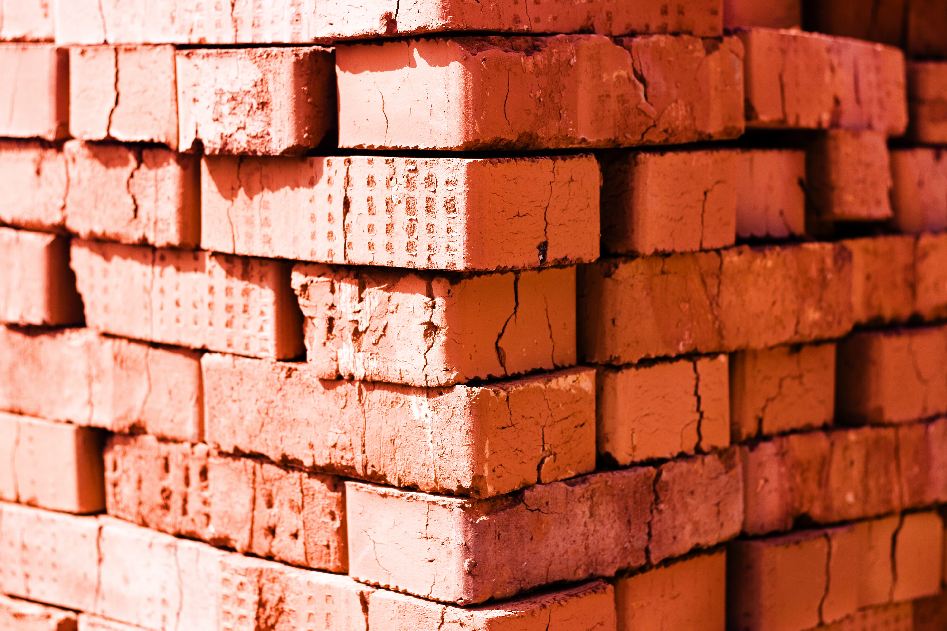 4K, backgrounds, sunlight, built structure, red, wall, full frame, brick, wall - building feature, stack, close-up, outdoors, blocks, brickwork, HD Wallpaper