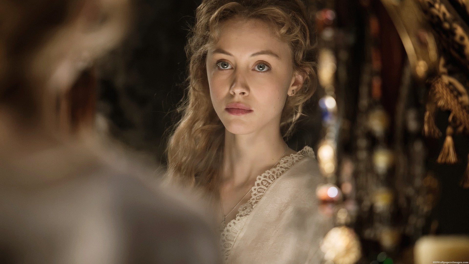 looking at camera, Dracula Untold, 1080P, Sarah Gadon, indoors, long hair, selective focus, beauty, hairstyle, portrait, headshot, young adult, looking, HD Wallpaper