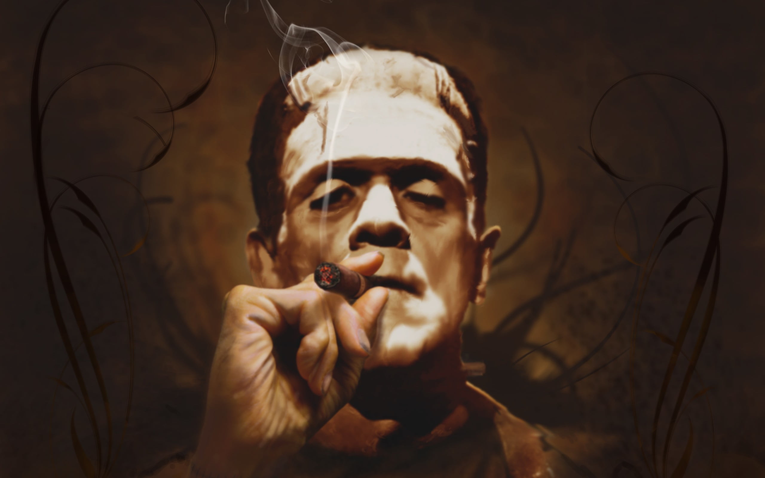 cigar, spooky, focus on foreground, leisure activity, selective focus, front view, indoors, 2K, holding, close-up, human body part, headshot, looking at camera, HD Wallpaper